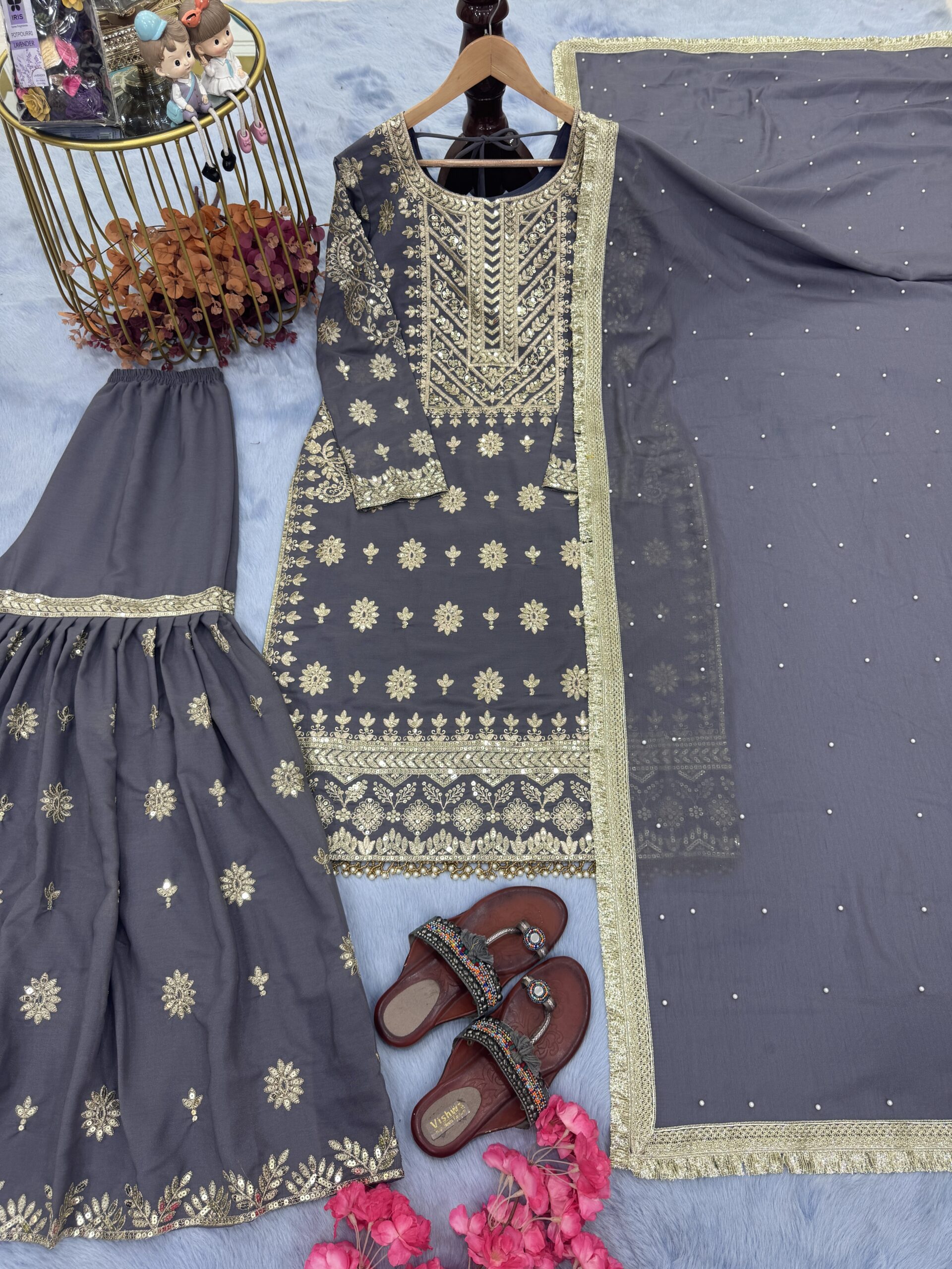 Simar Star Georgette Top Plazzo & Dupatta Set