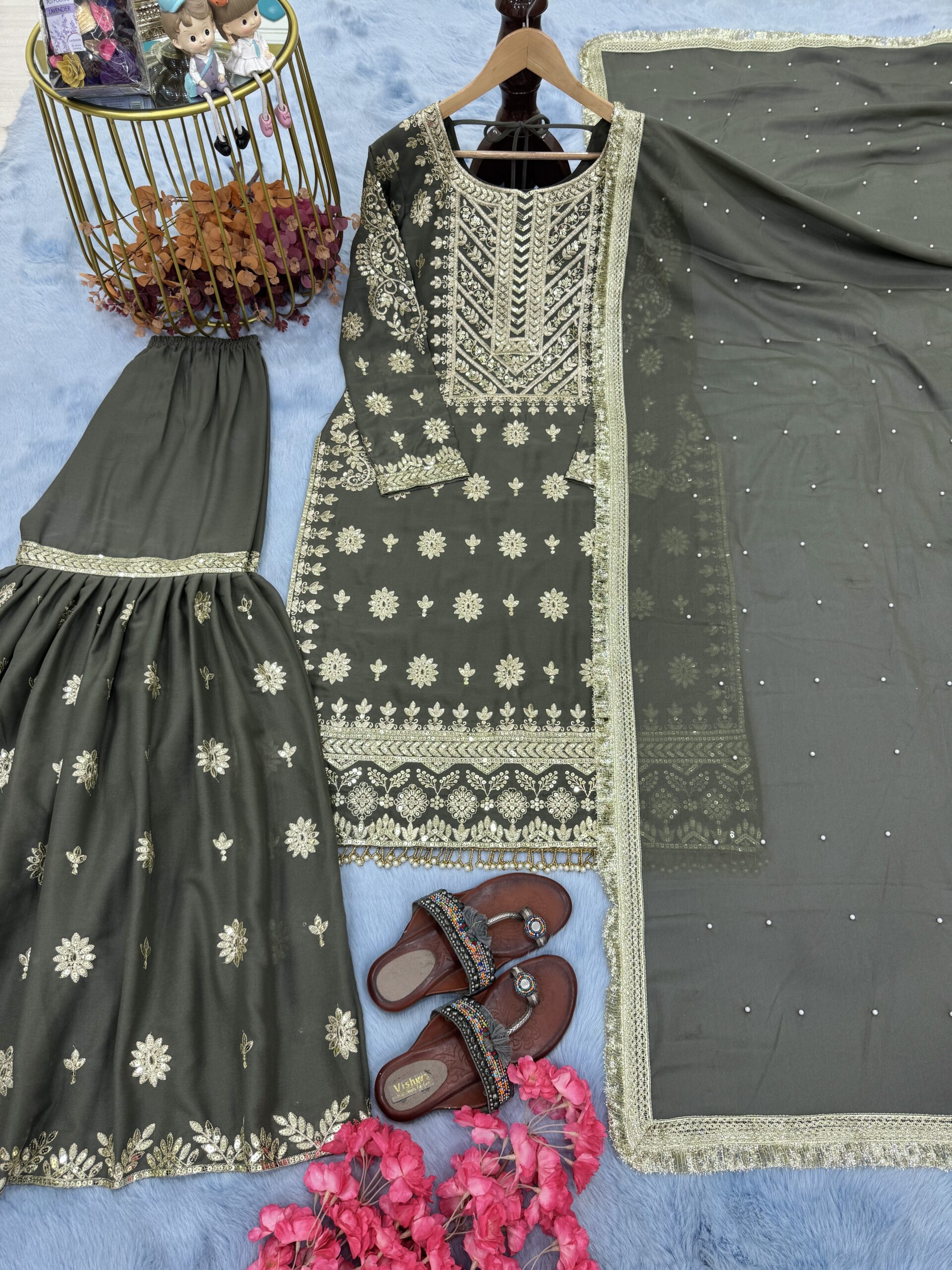 Simar Star Georgette Top Plazzo & Dupatta Set