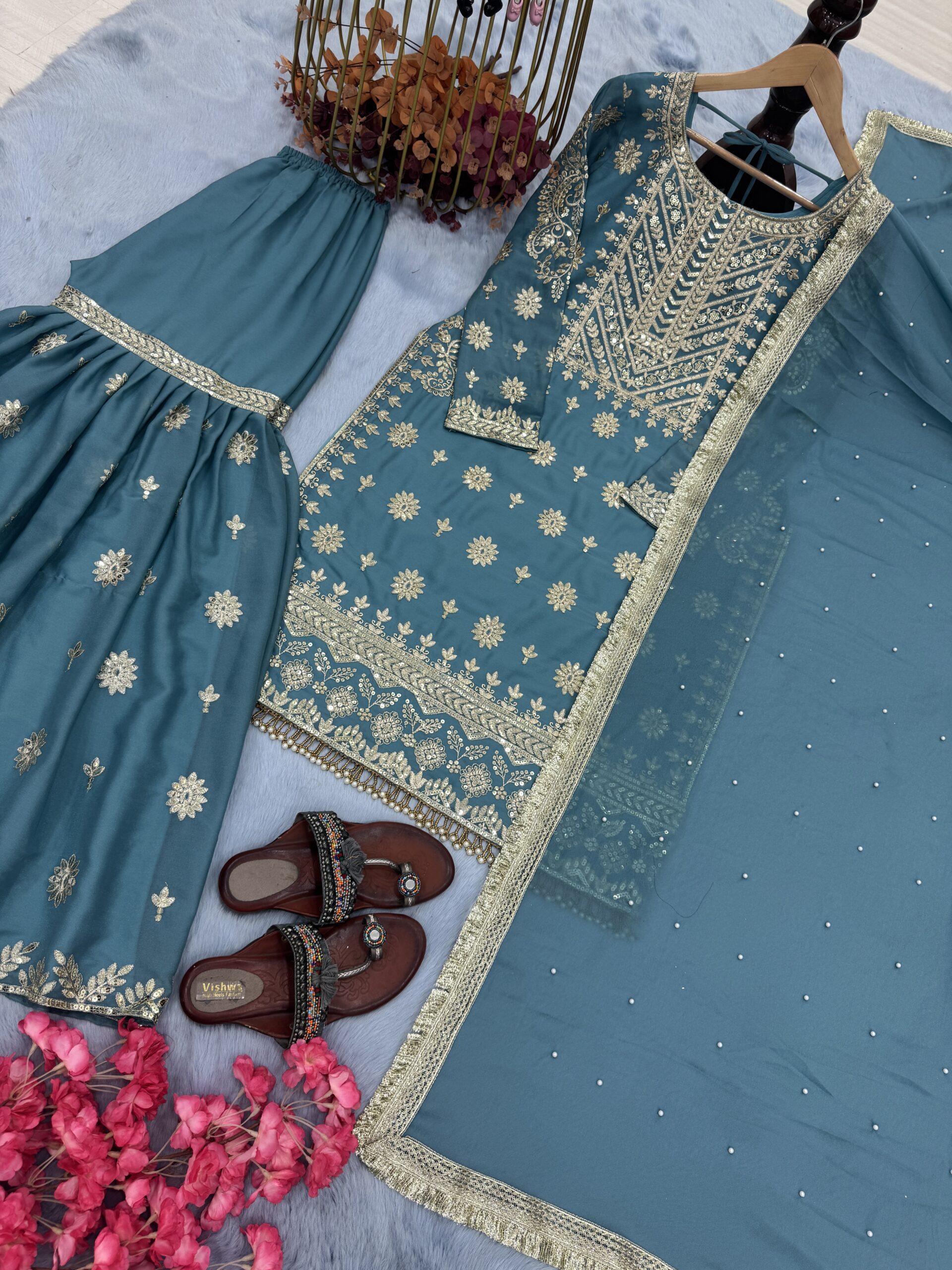 Simar Star Georgette Top Plazzo & Dupatta Set - Image 3