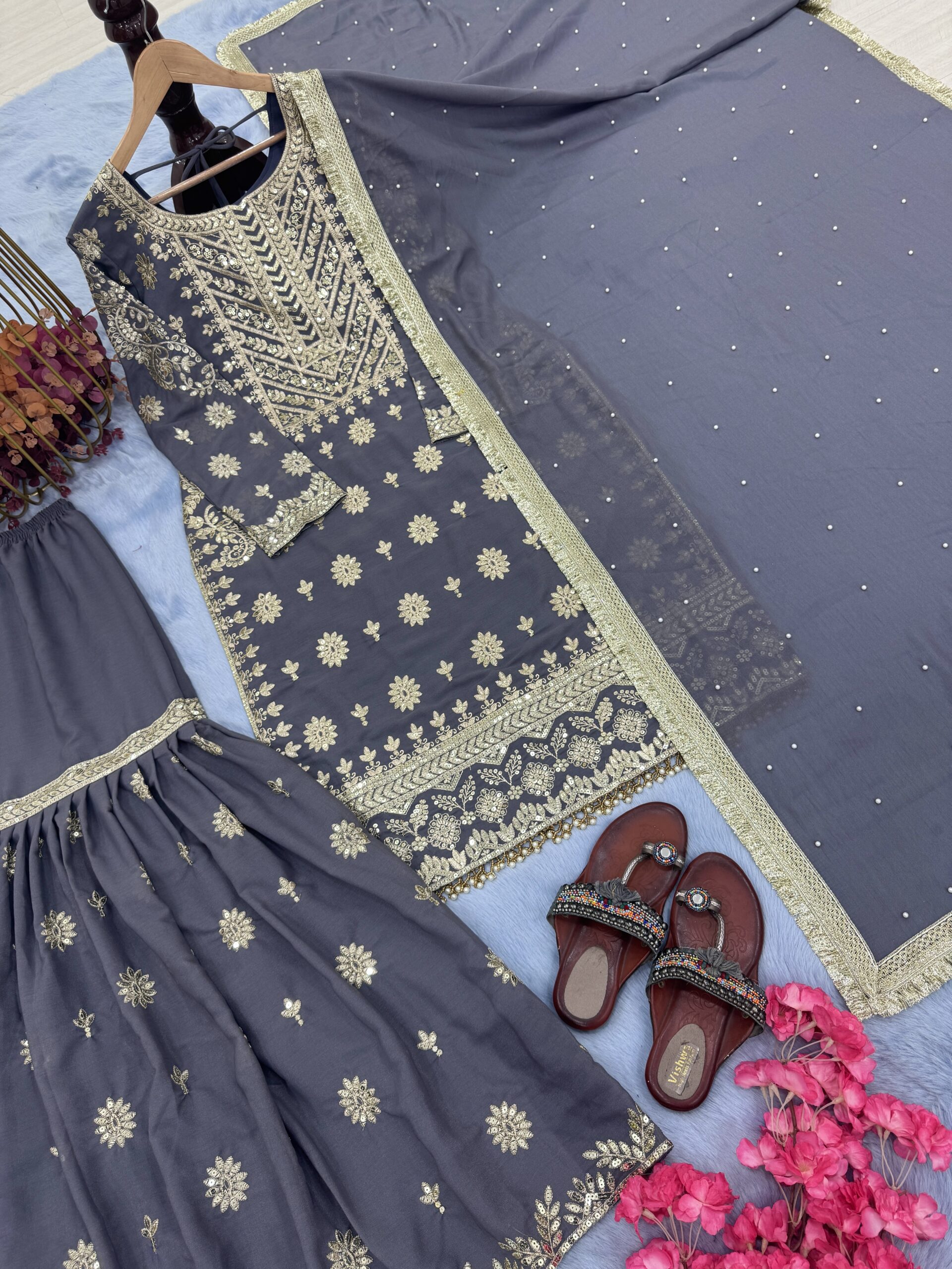 Simar Star Georgette Top Plazzo & Dupatta Set - Image 3