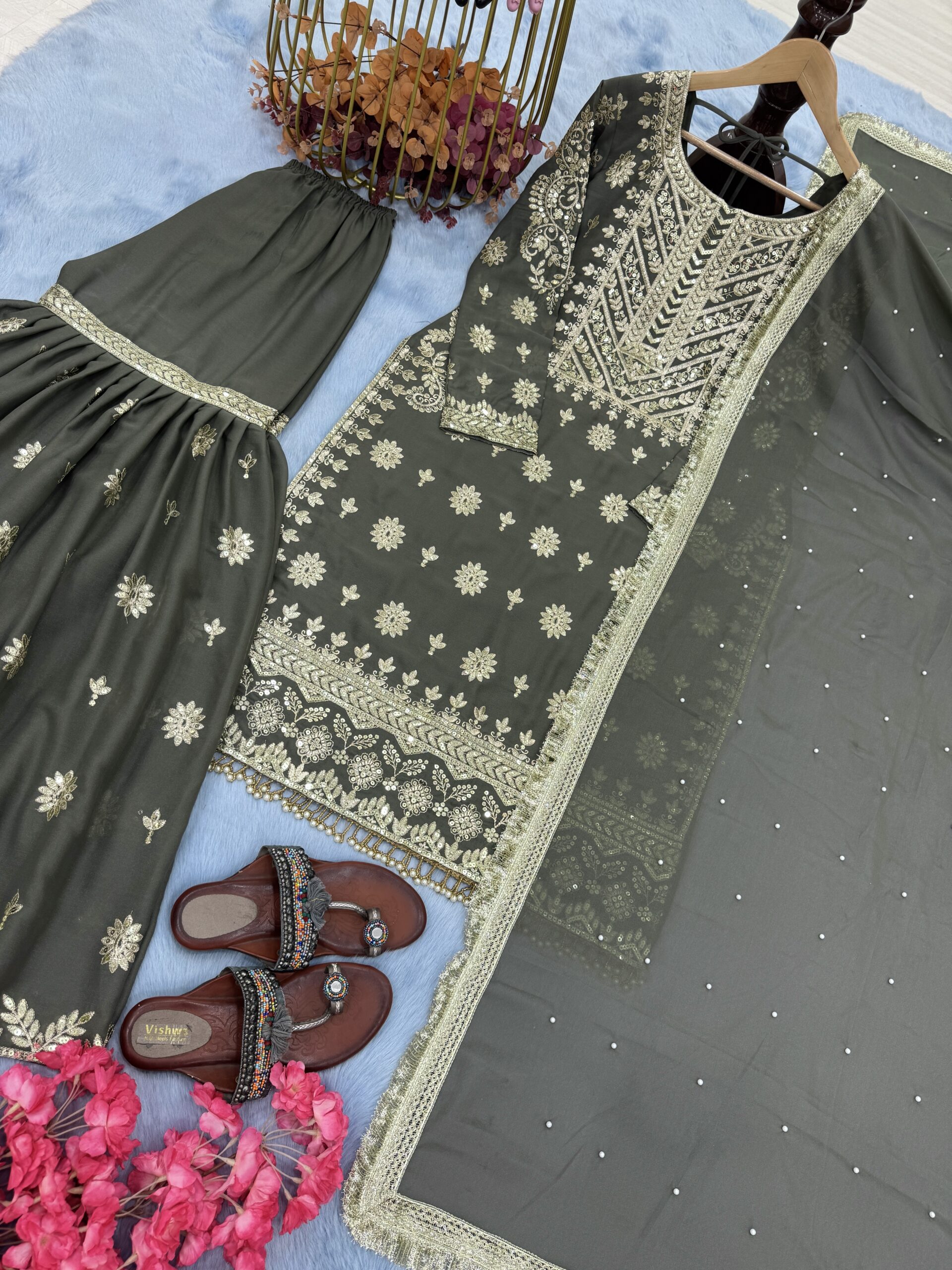 Simar Star Georgette Top Plazzo & Dupatta Set - Image 3