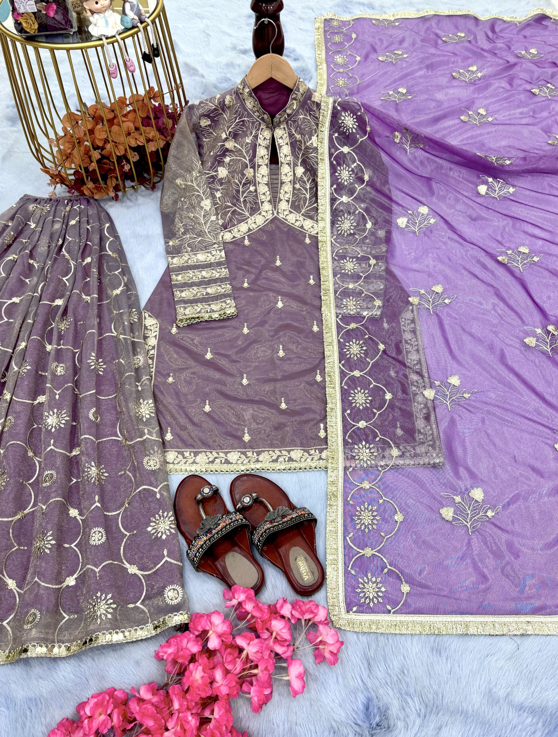 Twil Gold Net Top Plazzo & Dupatta Set