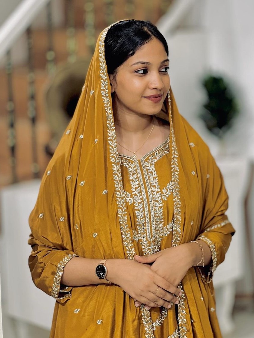 Pure Chinon Silk Top Palazzo And Dupatta Set