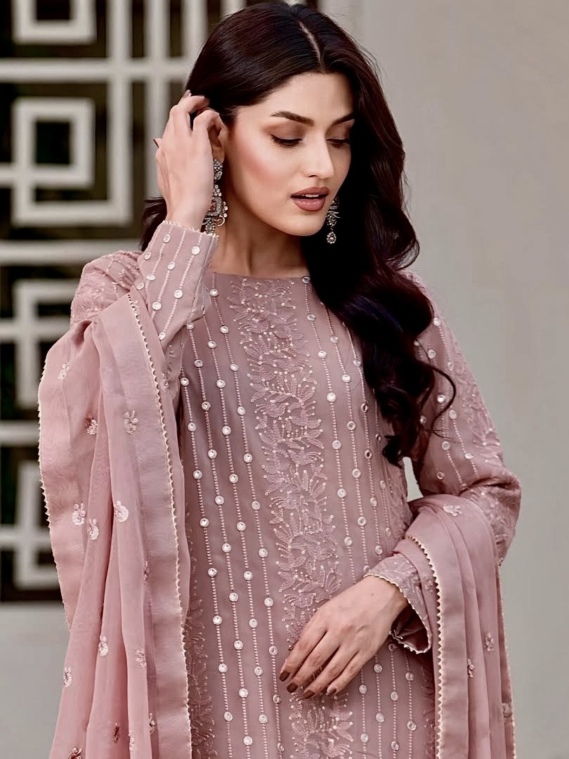 Heavy Faux Georgette Top Plazzo & Dupatta Set