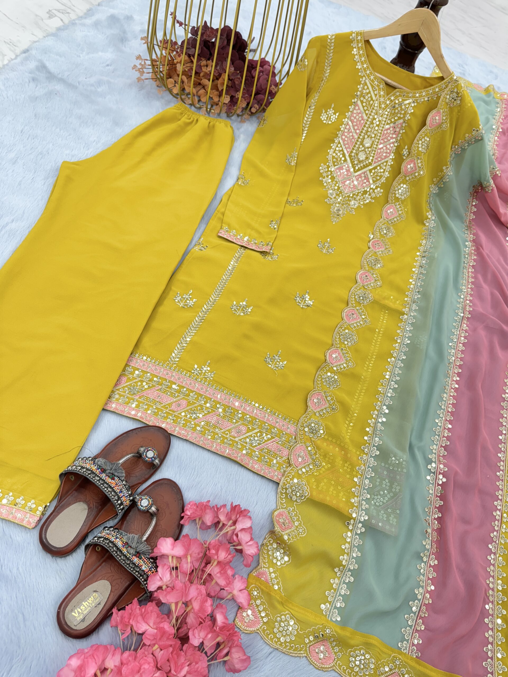 Top Palazzo & Multi Color Dupatta Set - Image 3