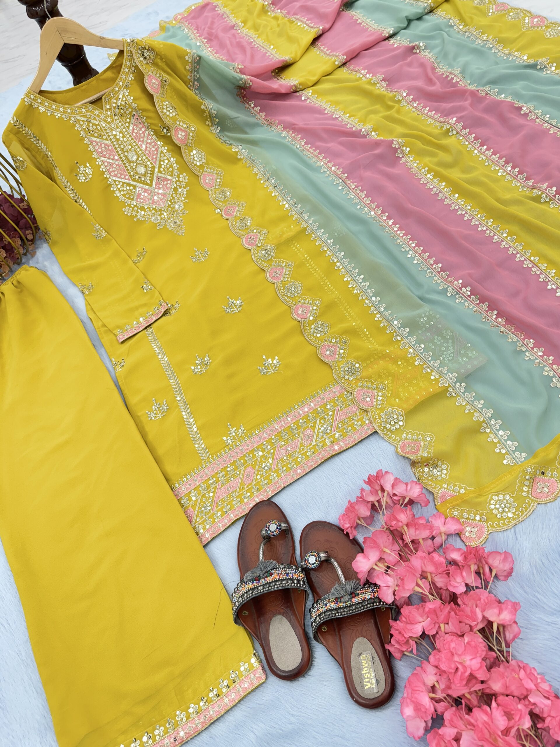 Top Palazzo & Multi Color Dupatta Set - Image 4