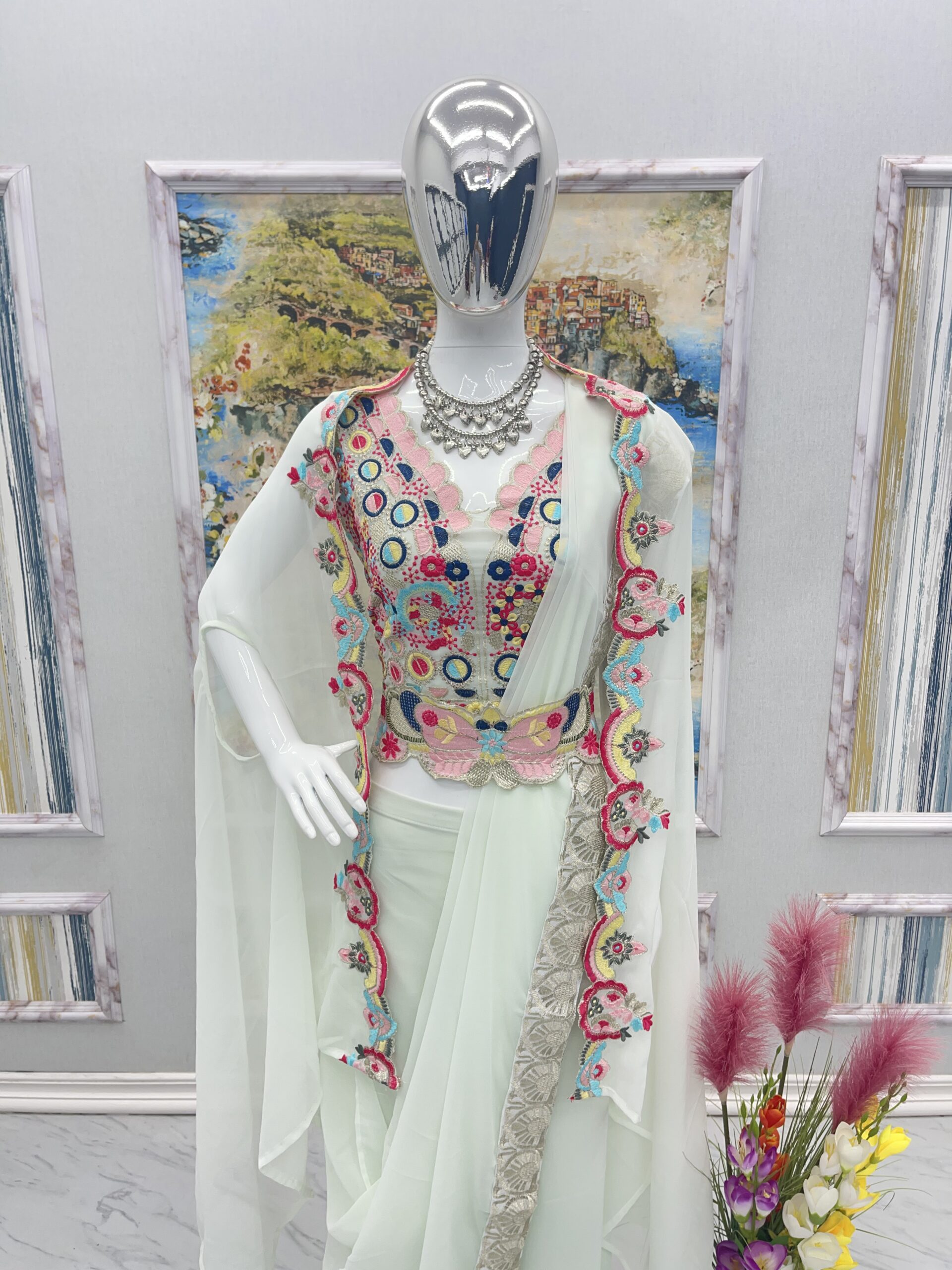 New Wedding And Party Wear Look Fancy Four Pis Set With Belt