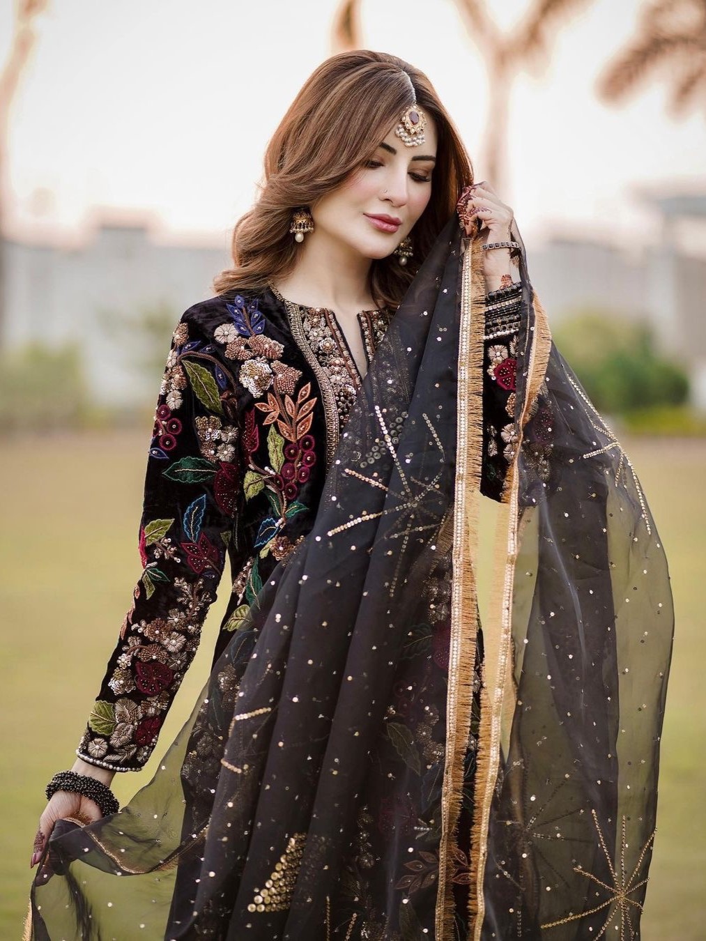 Velvet Top-Lehenga & Dupatta Set