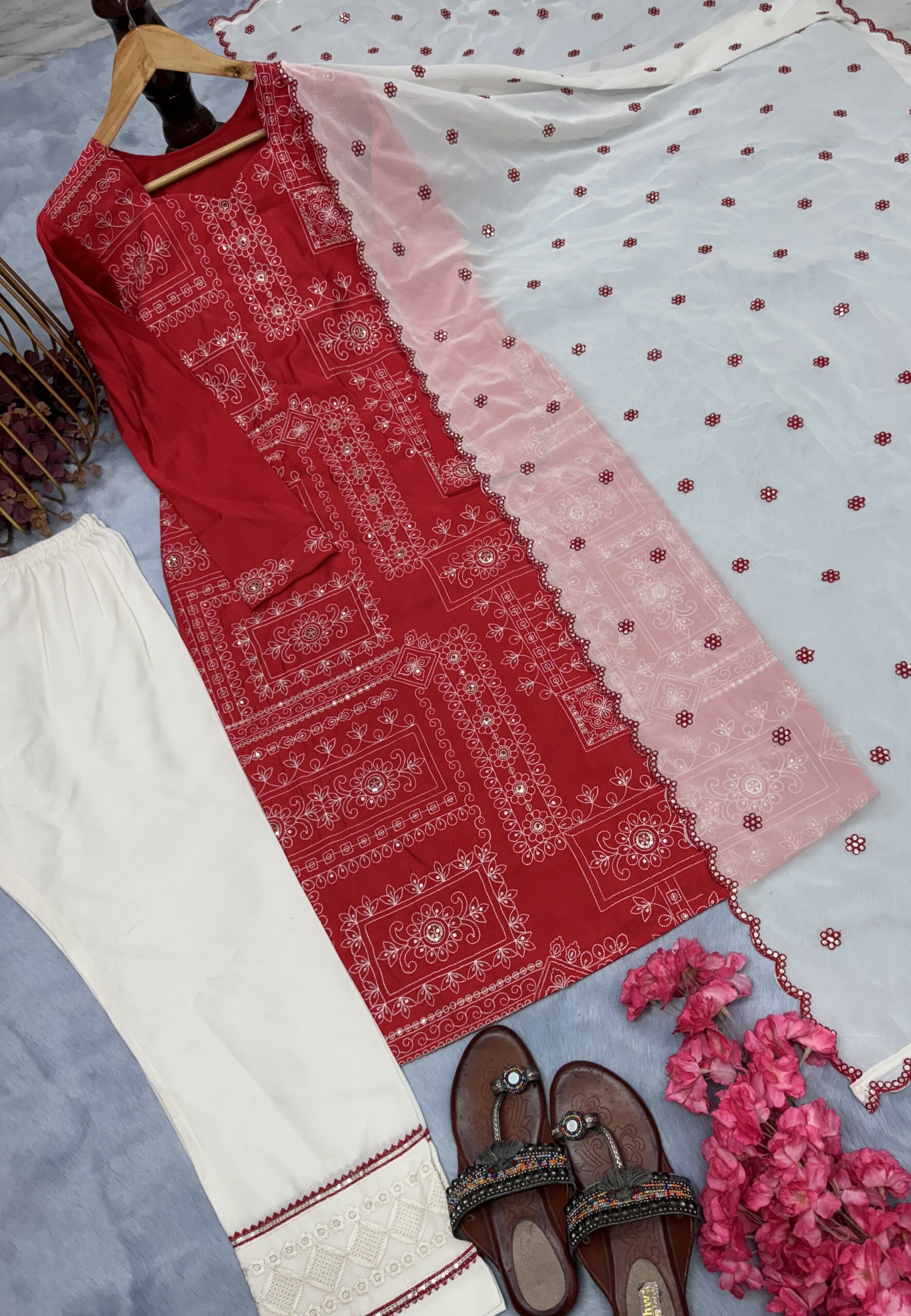 Roman Silk Top Bottom & Dupatta Set - Image 4