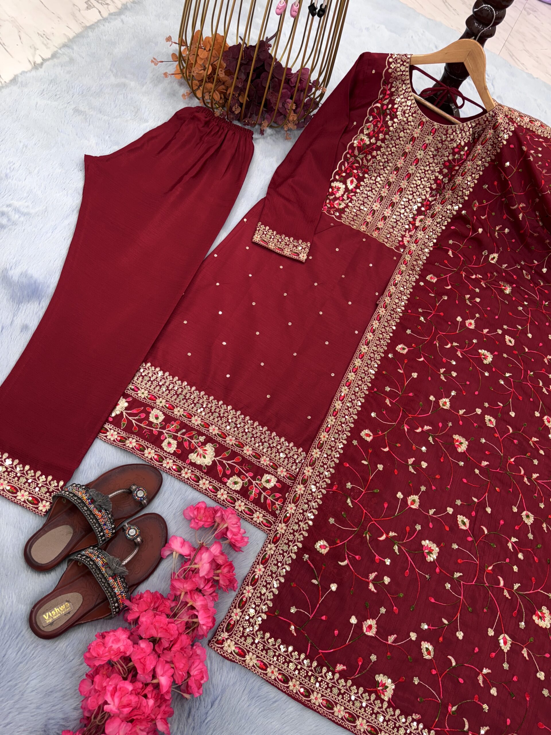 Chinon Silk Top Bottom & Dupatta Set - Image 3