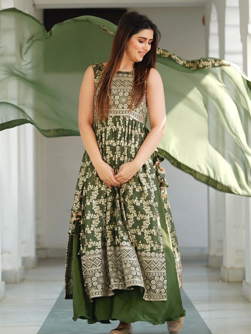 Nayra Cut Long Top - Dupatta & Palazzo Set