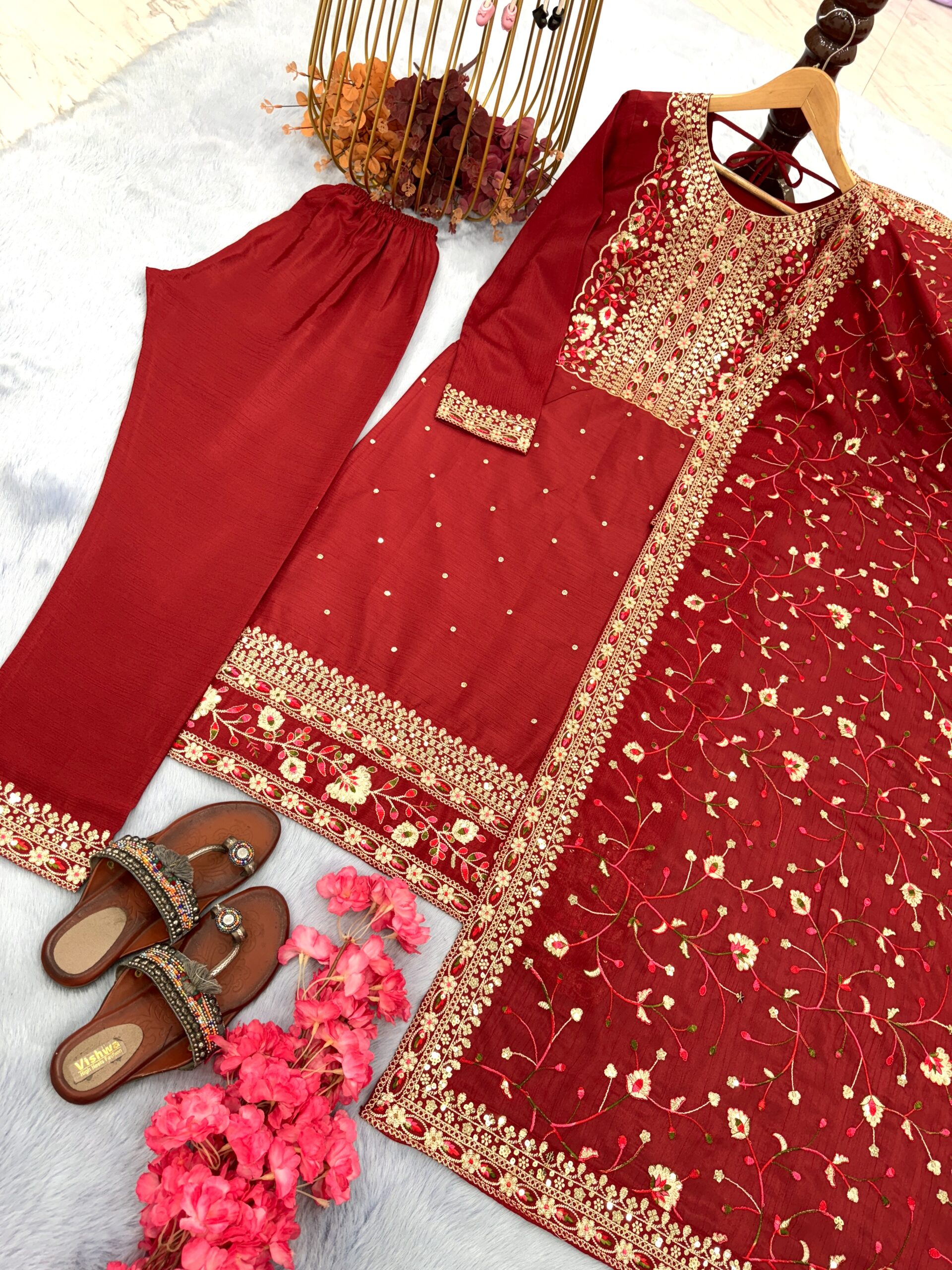Chinon Silk Top Bottom & Dupatta Set - Image 3