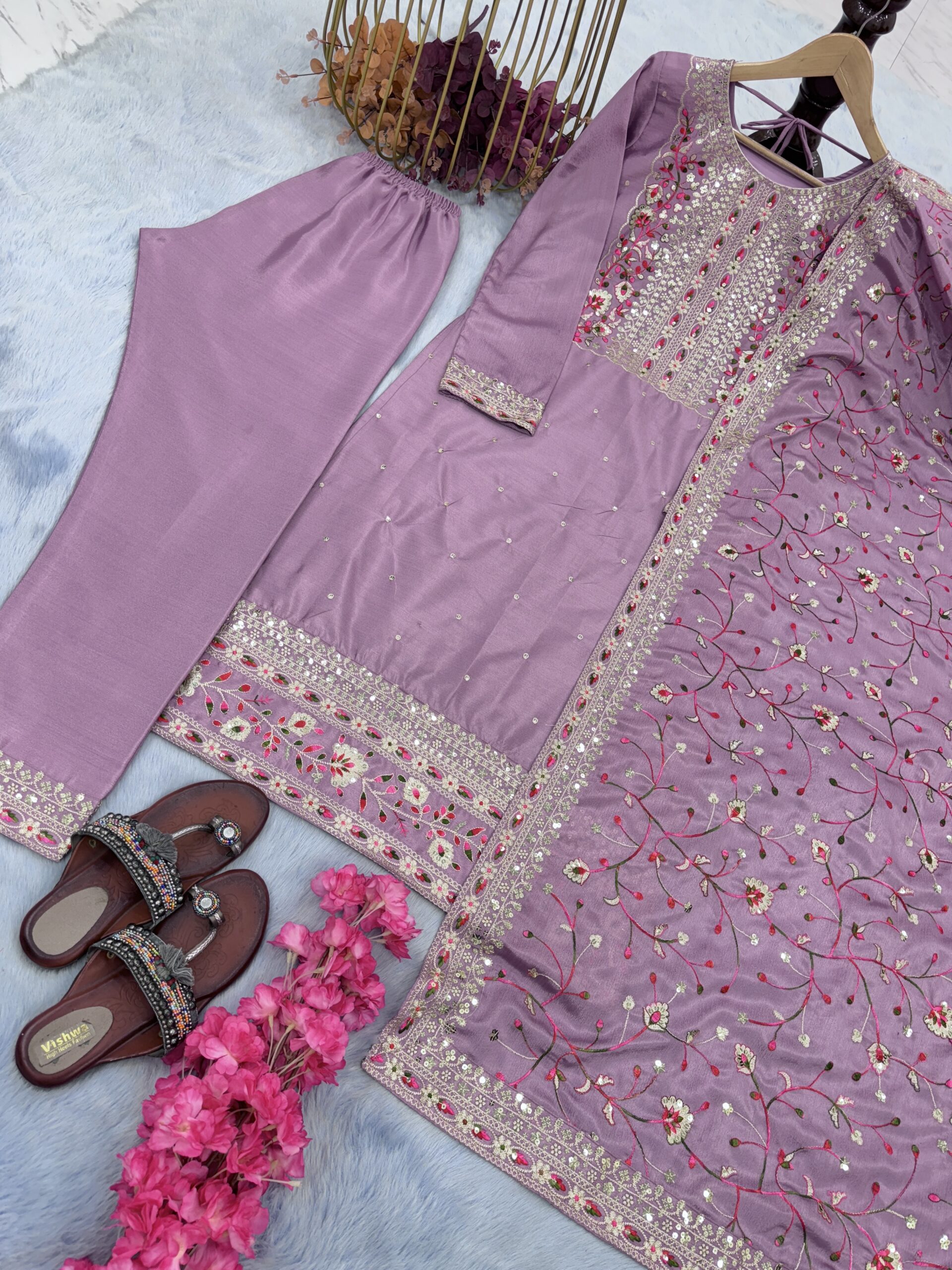 Chinon Silk Top Bottom & Dupatta Set - Image 3