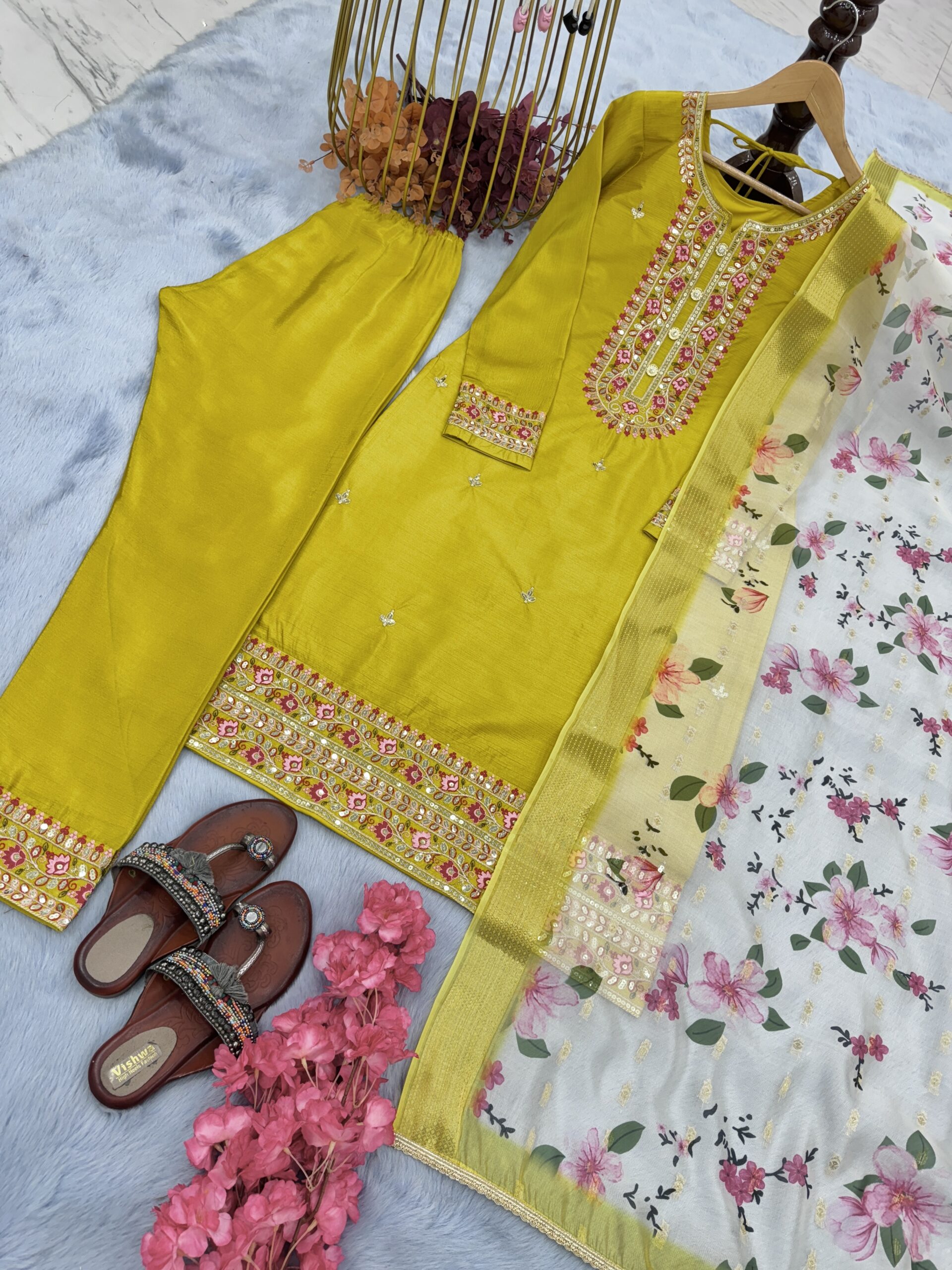 Chinon Silk Top Bottom & Dupatta Set - Image 3