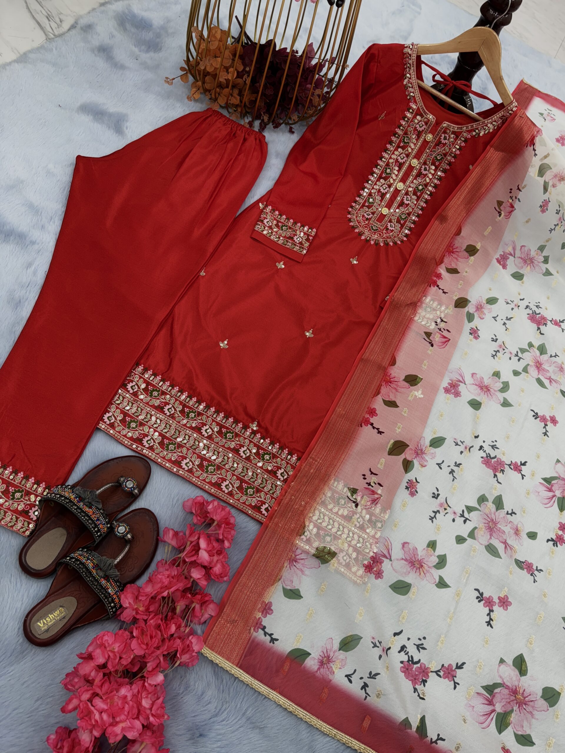 Chinon Silk Top Bottom & Dupatta Set - Image 3