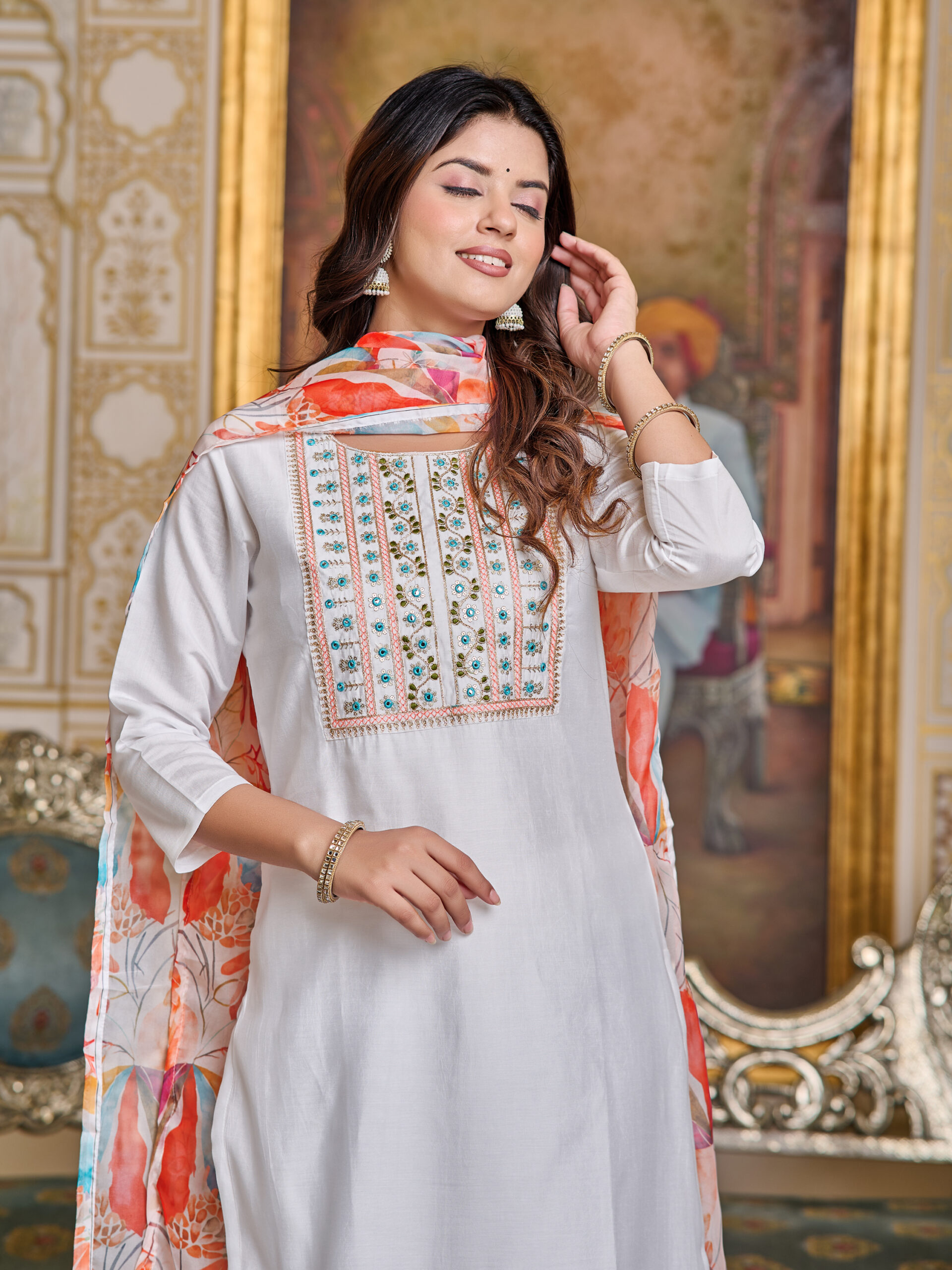 Kurta With Pant And Digital Print Dupata Set