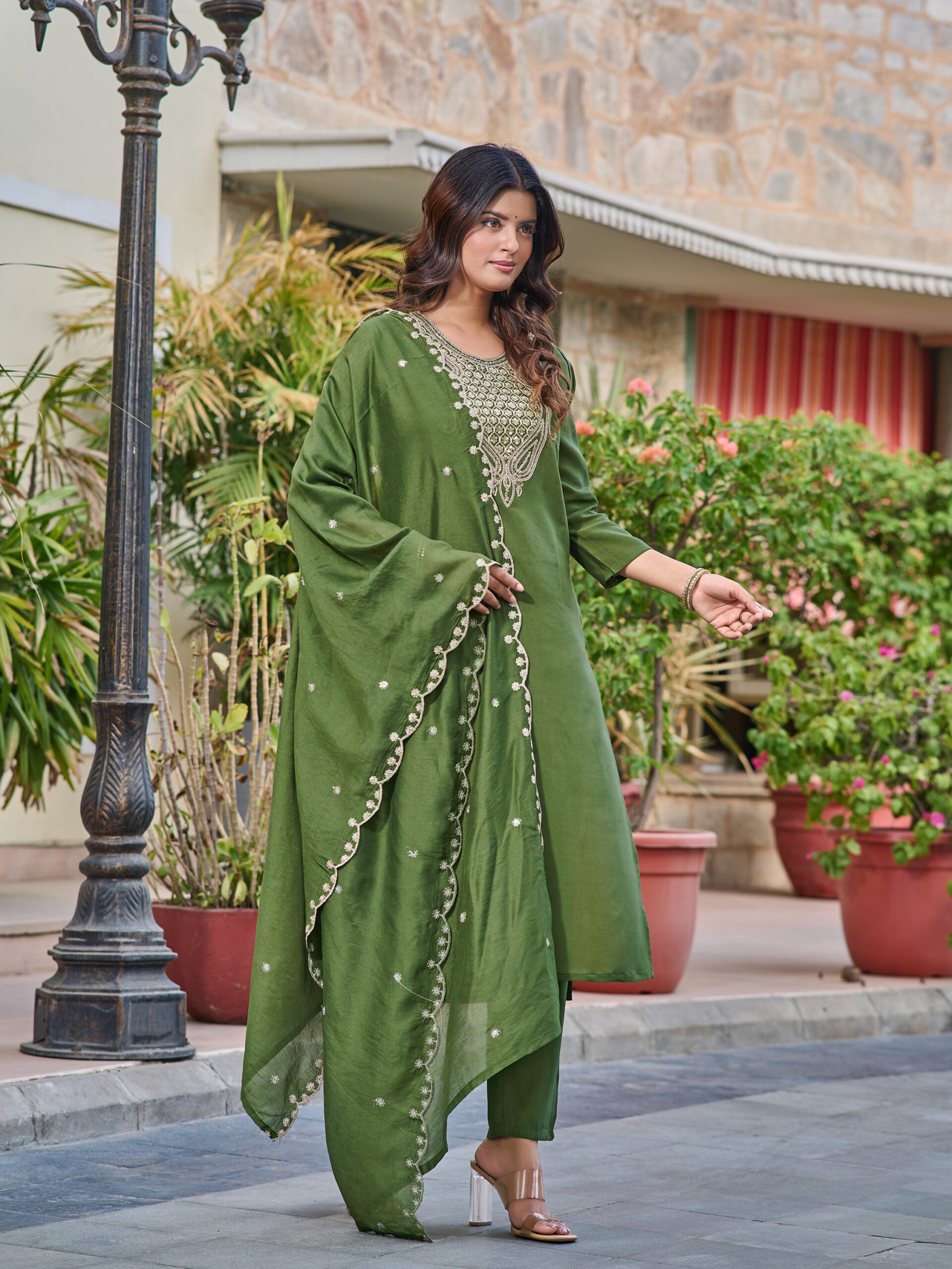 Chanderi Kurta With Pant And heavy embroidery Dupata Set