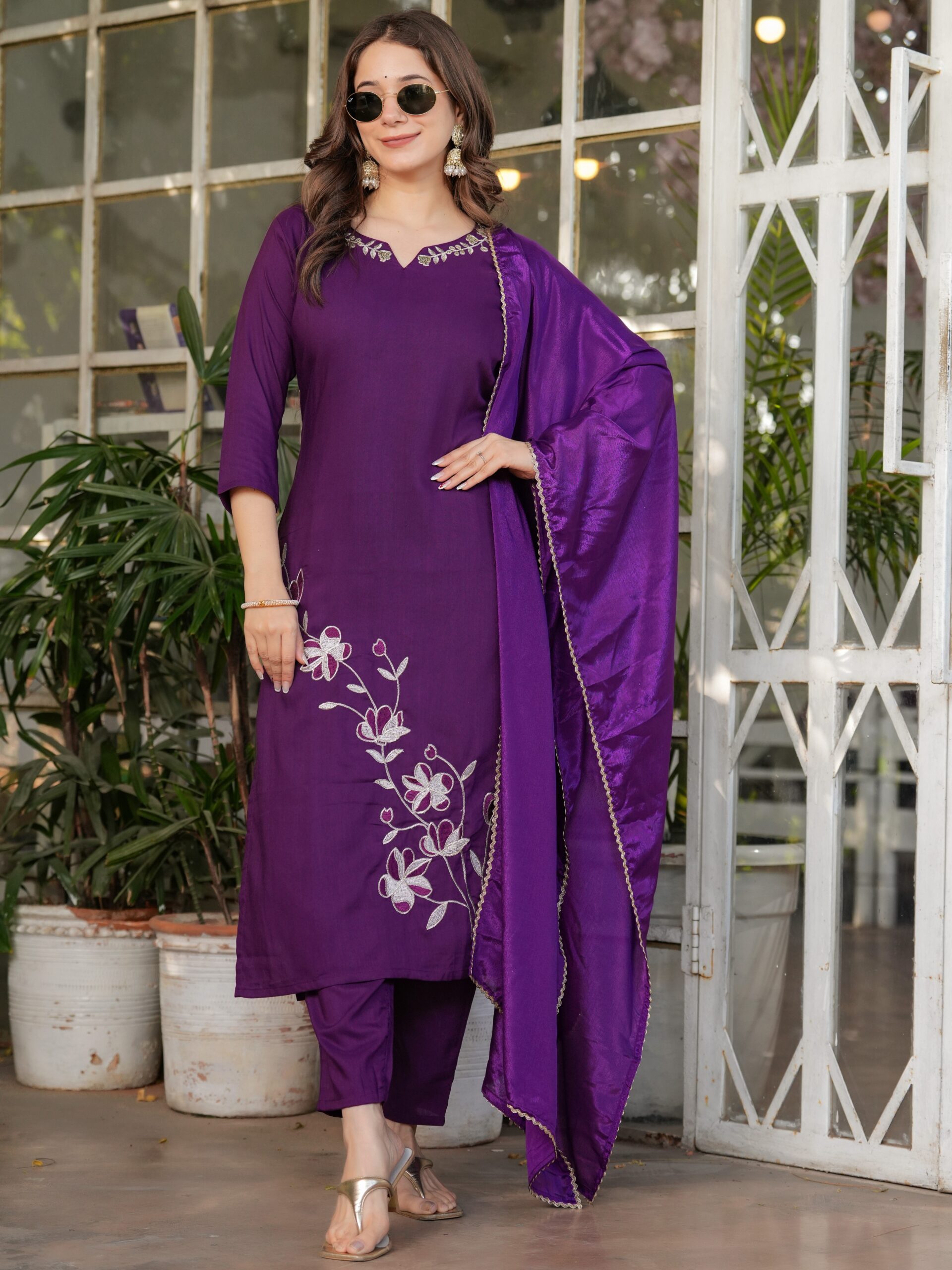 Viscose Rayon Embroidary Straight Kurta with Pant And Dupatta Set - Image 8