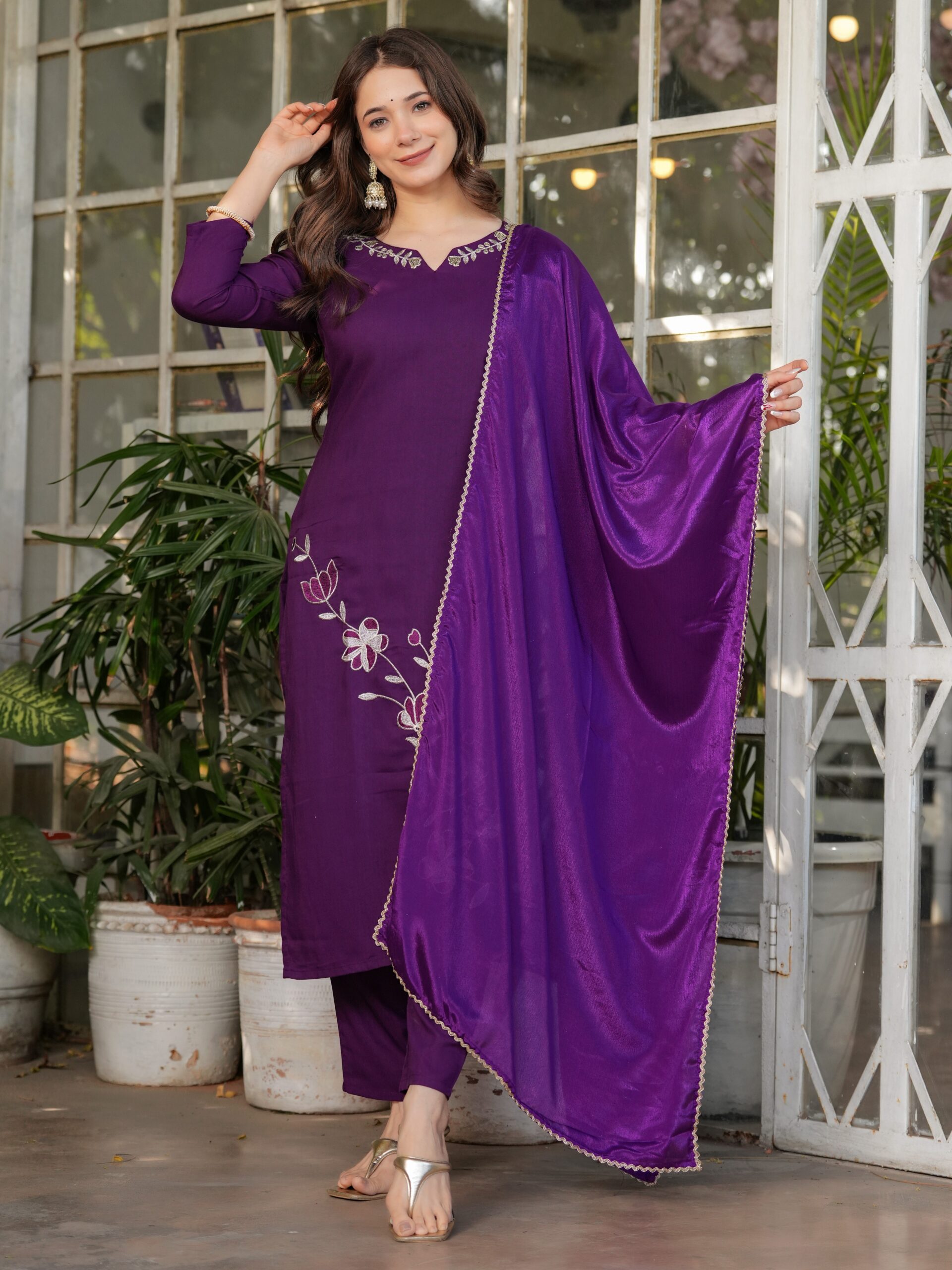Viscose Rayon Embroidary Straight Kurta with Pant And Dupatta Set - Image 4