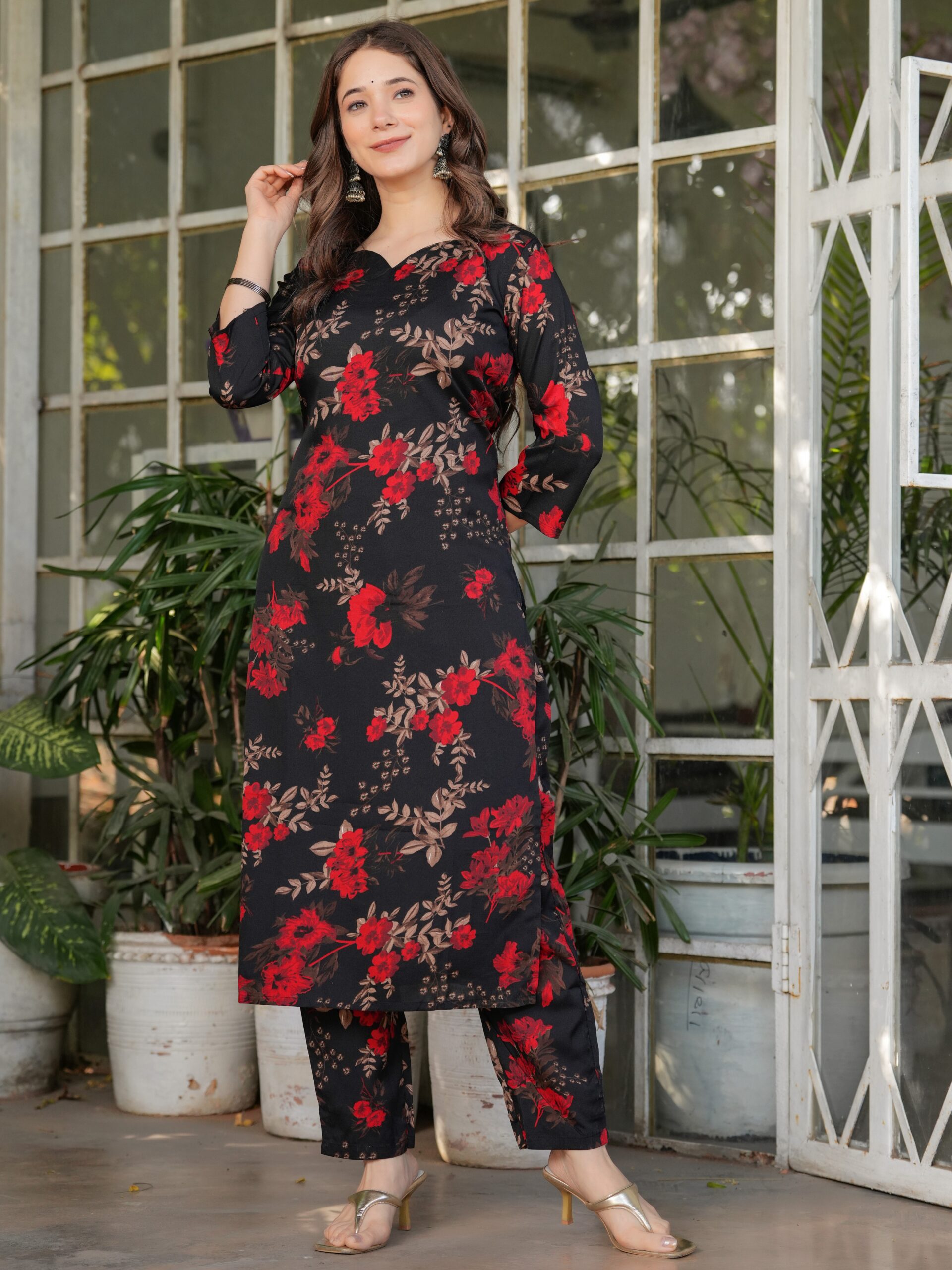 Women's Silk Blend Printed Straight Kurta with Pant And Dupatta Set - Image 7