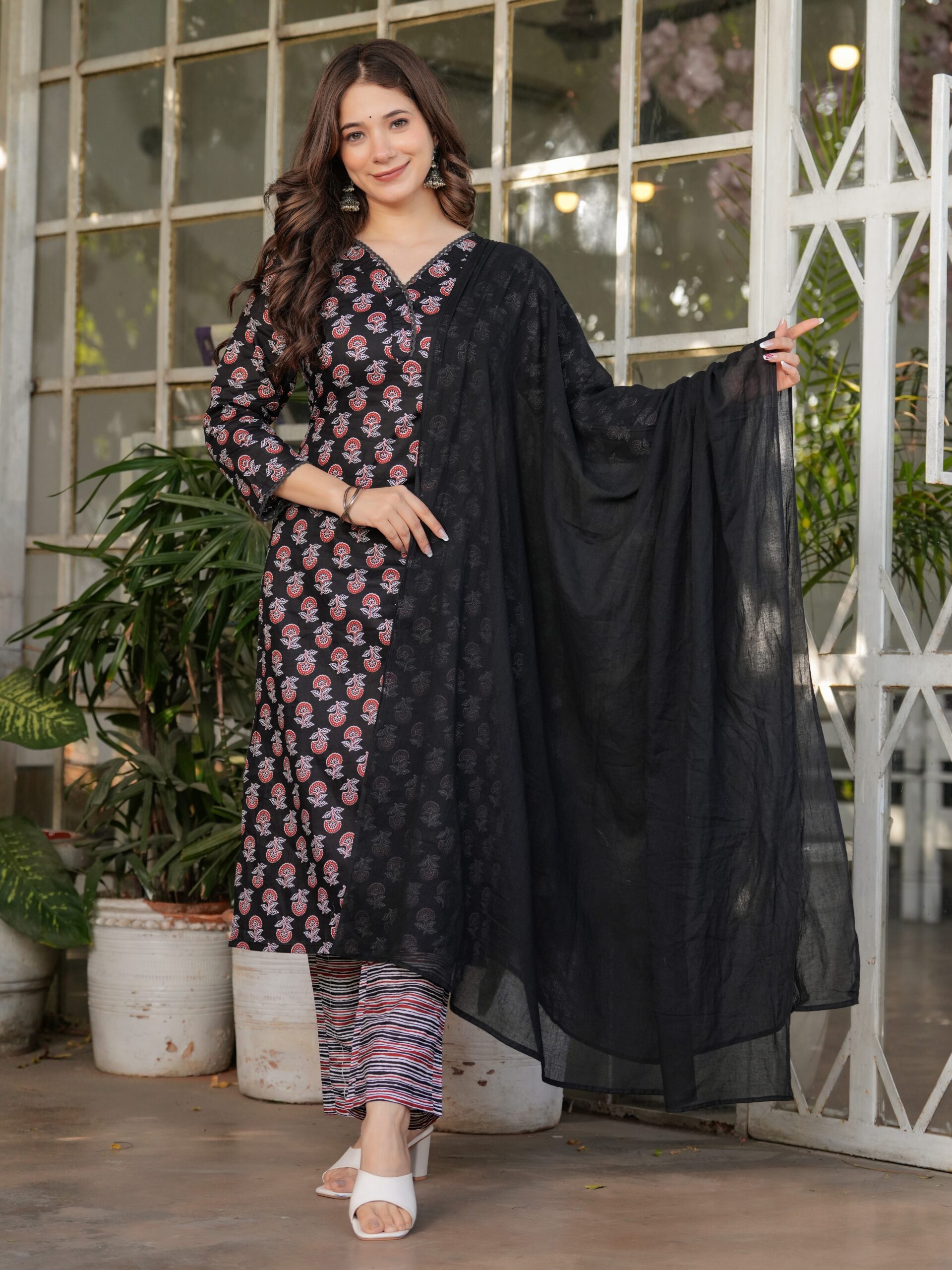 Black Kurta with Pant And Dupatta - Image 8