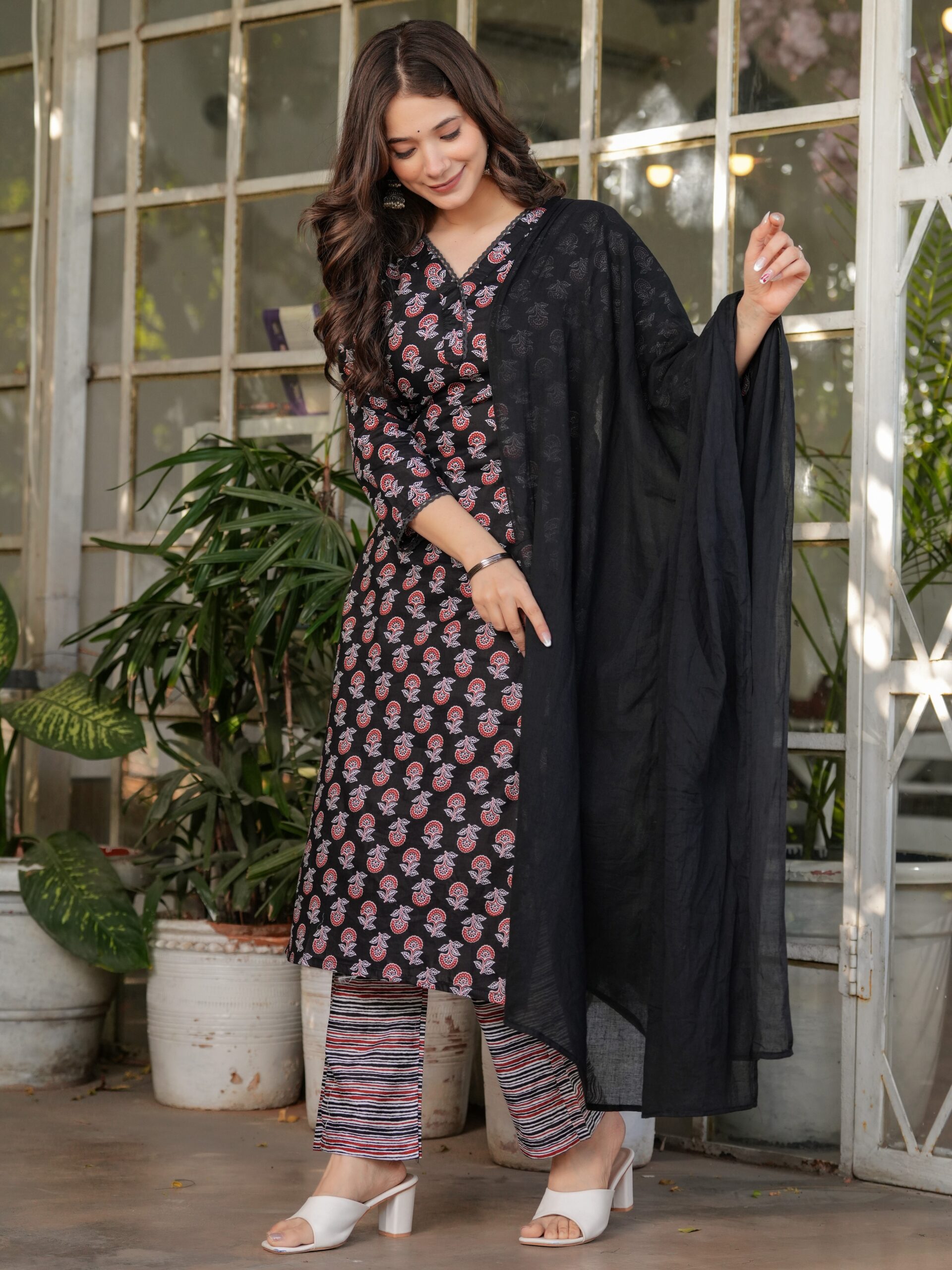 Black Kurta with Pant And Dupatta - Image 6