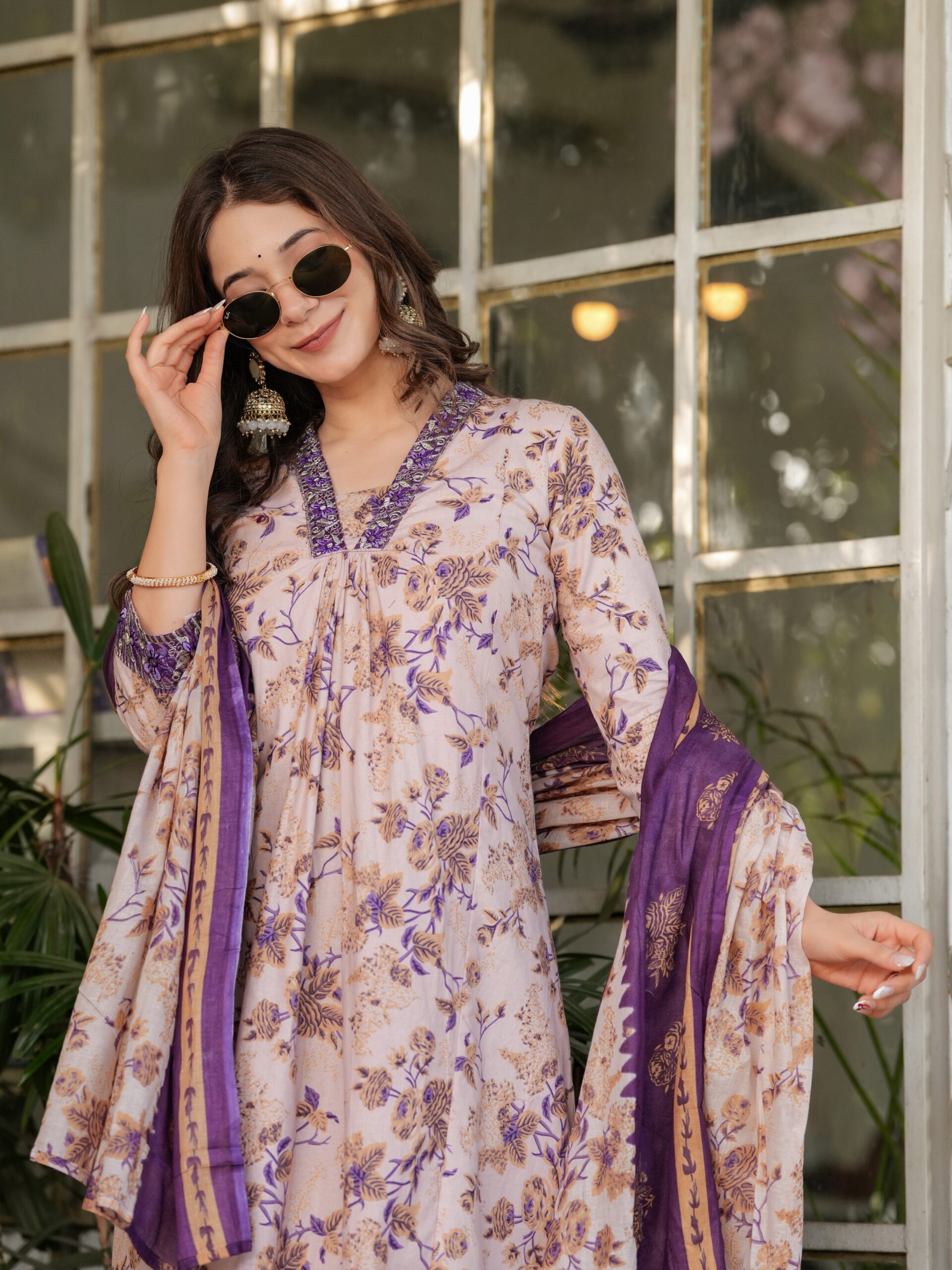 Pure Cotton Printed Straight Kurta with Pant And  Dupatta Set