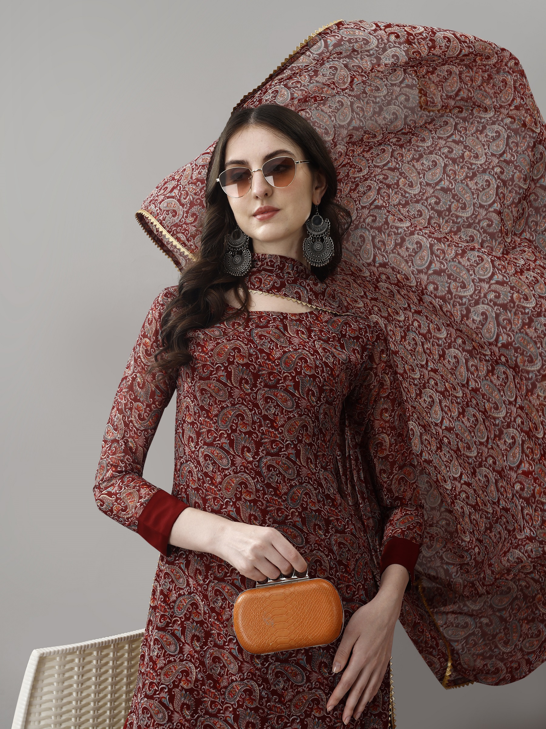 Faux Georgette Kurti With Pant & Dupatta Set