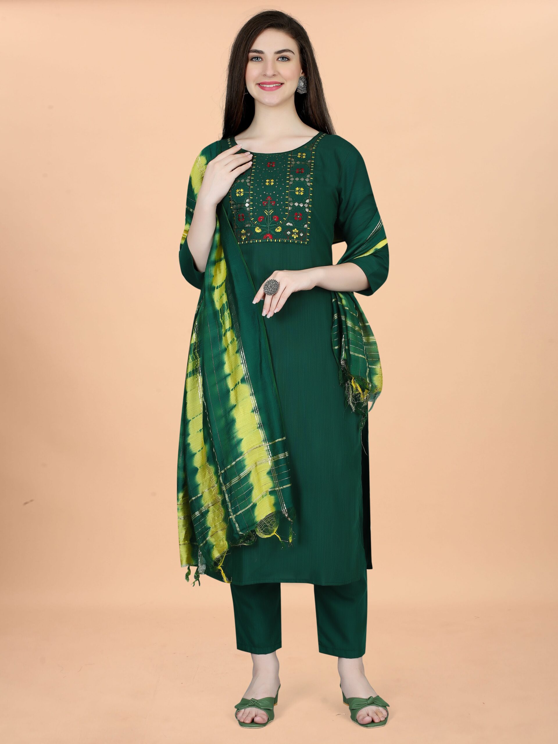 embroidery Kurta With Pant And Dupata Set - Image 4