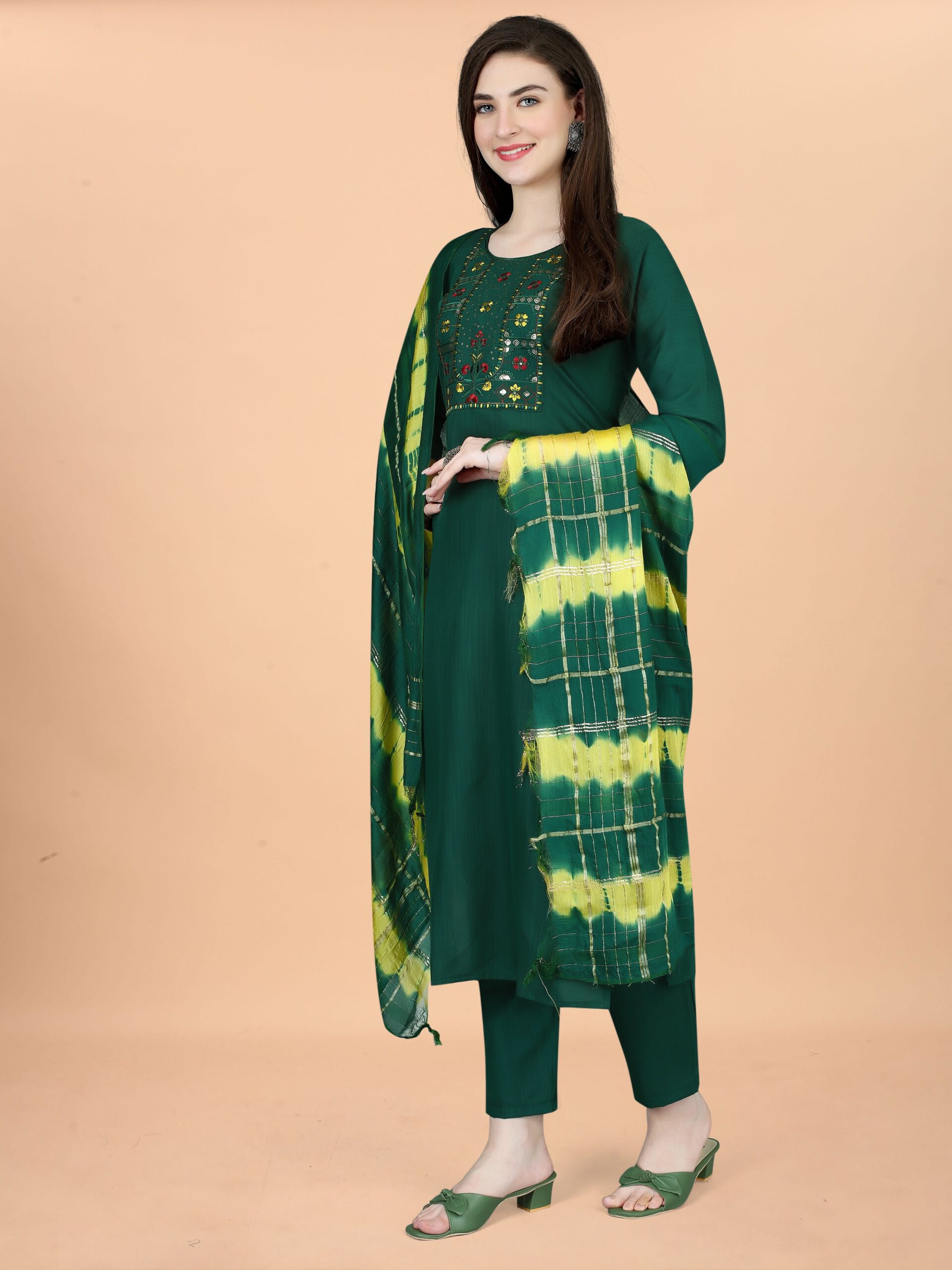 embroidery Kurta With Pant And Dupata Set - Image 3