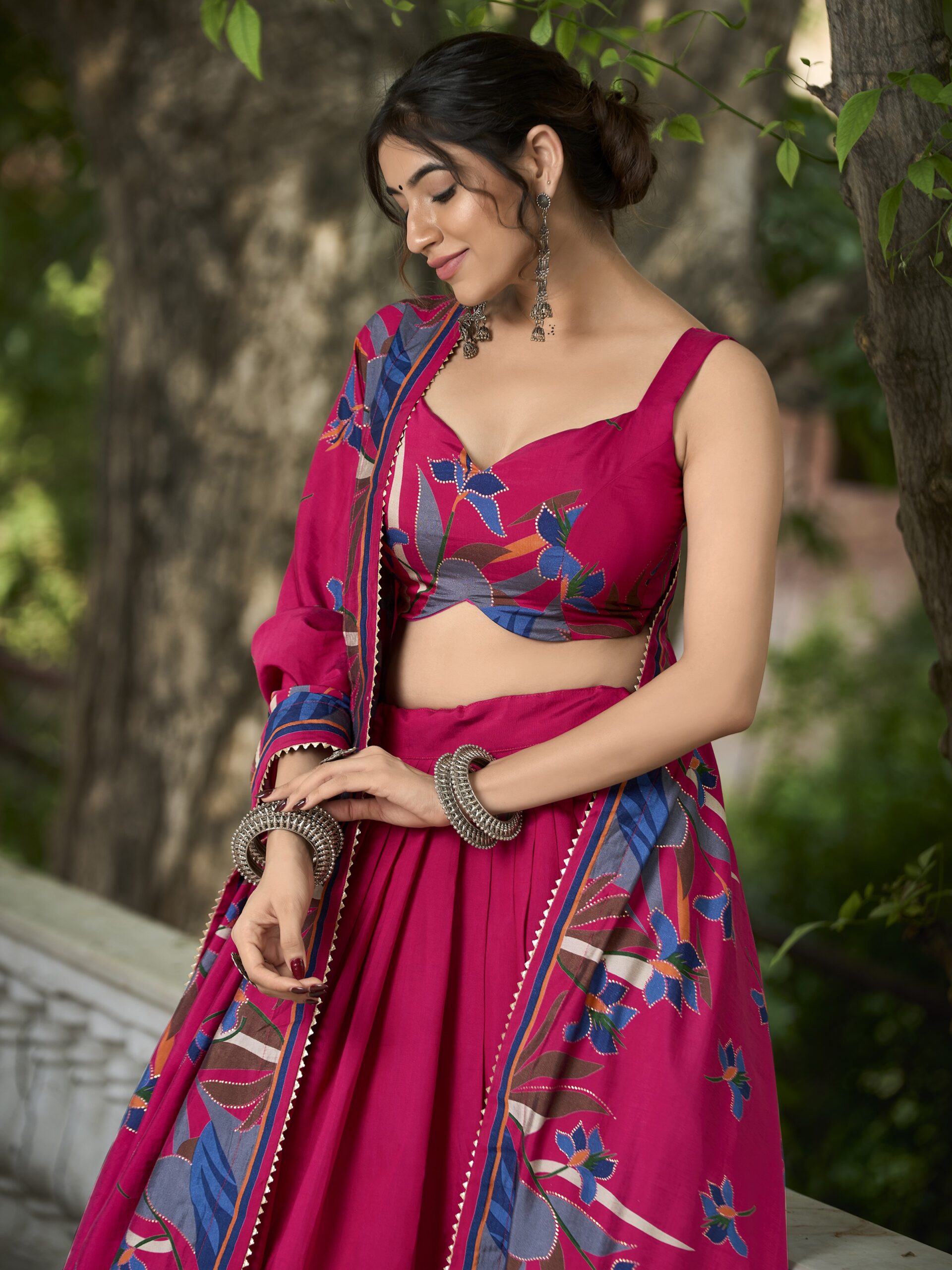 Floral Print With Foil Work Lehenga Choli