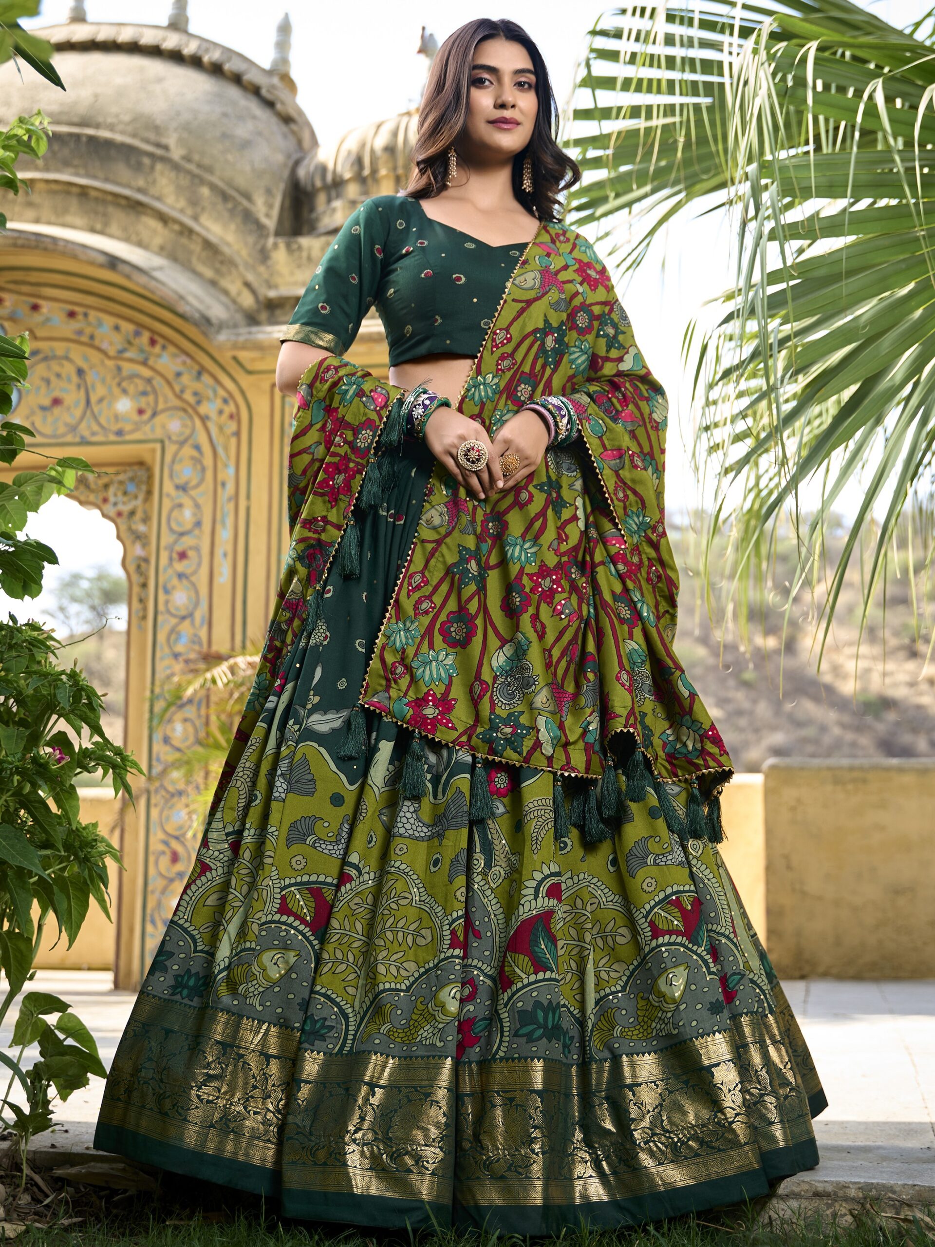 Floral Print With Foil Work Lehenga Choli
