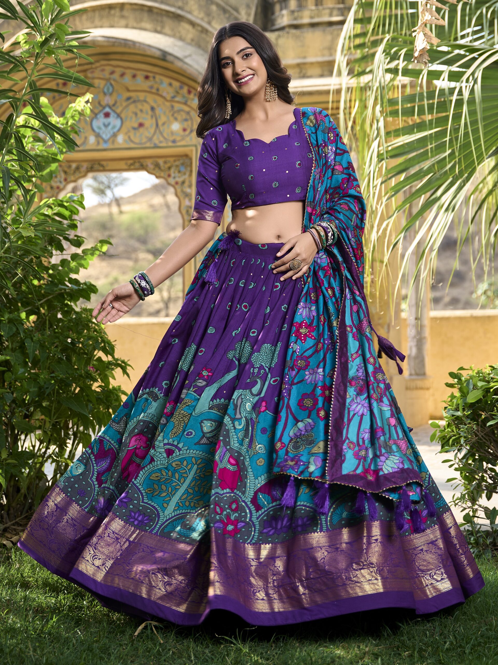 Floral Print With Foil Work Lehenga Choli