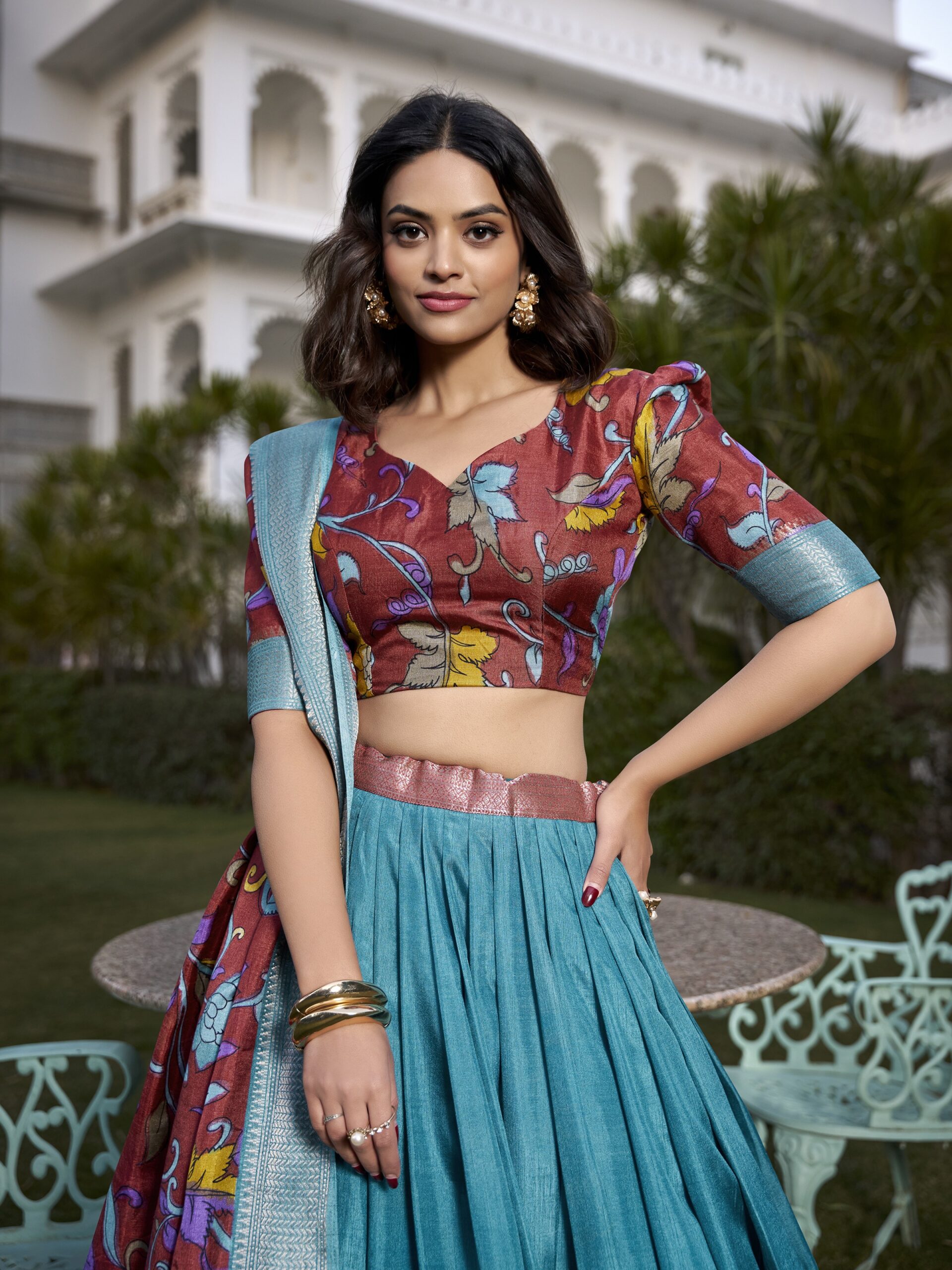 Floral Print With Foil Work Lehenga Choli