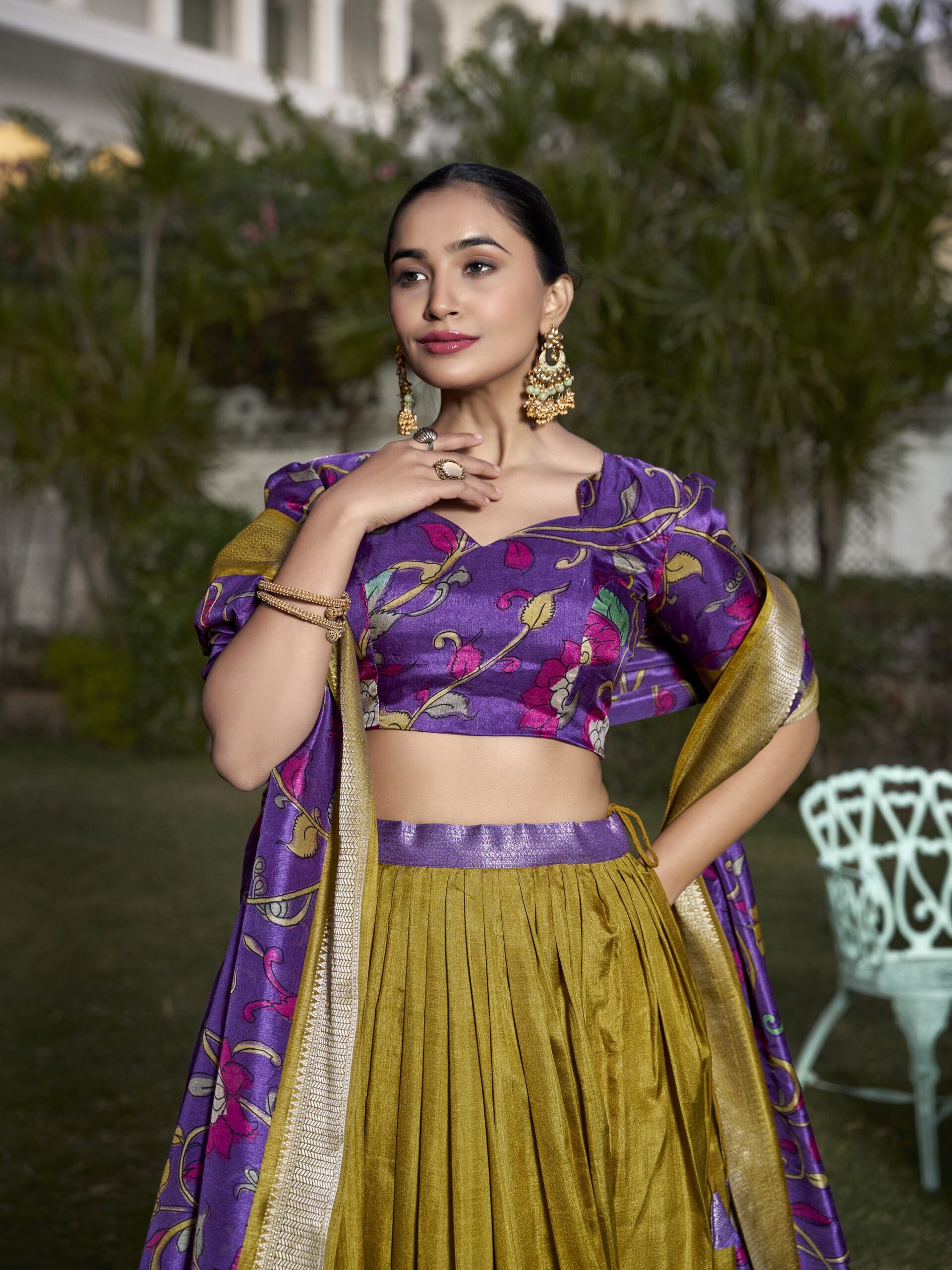 Floral Print With Foil Work Lehenga Choli