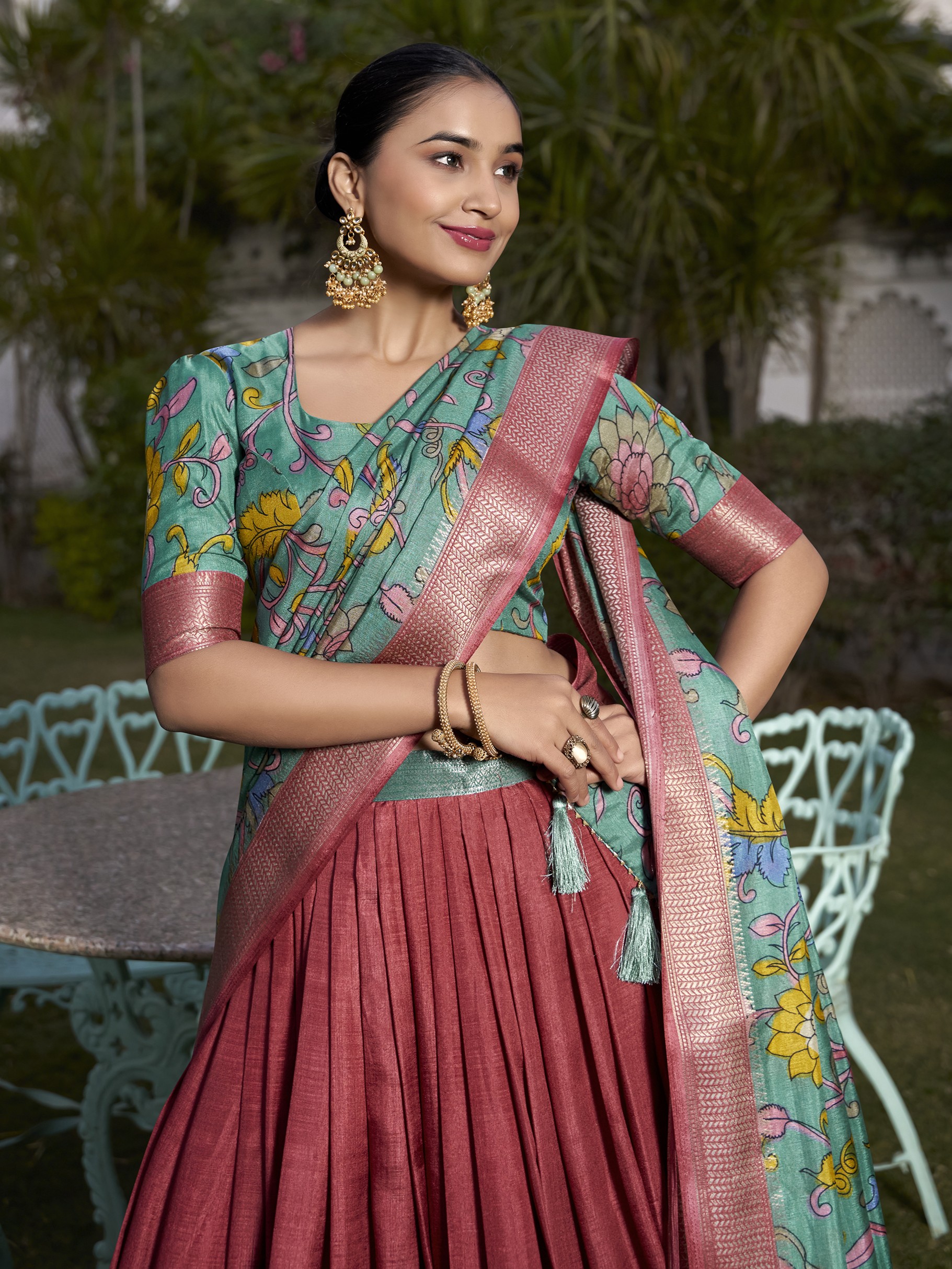 Floral Print With Foil Work Lehenga Choli