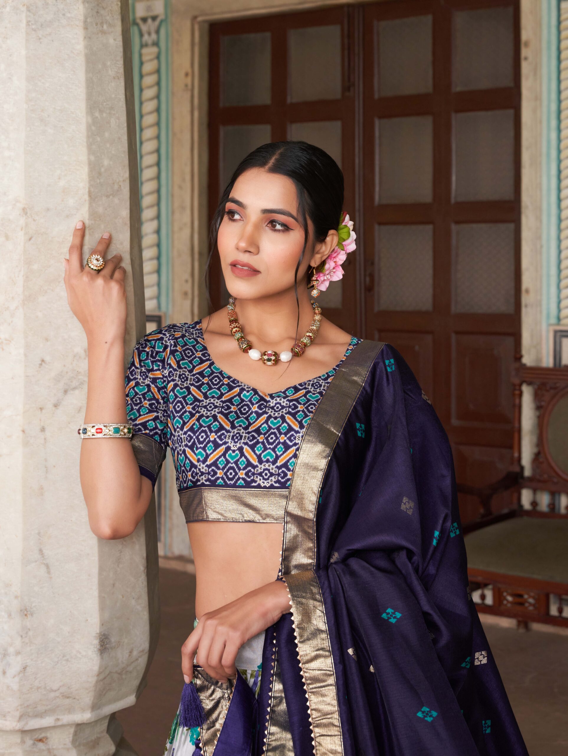 Floral Print With Foil Work Lehenga Choli