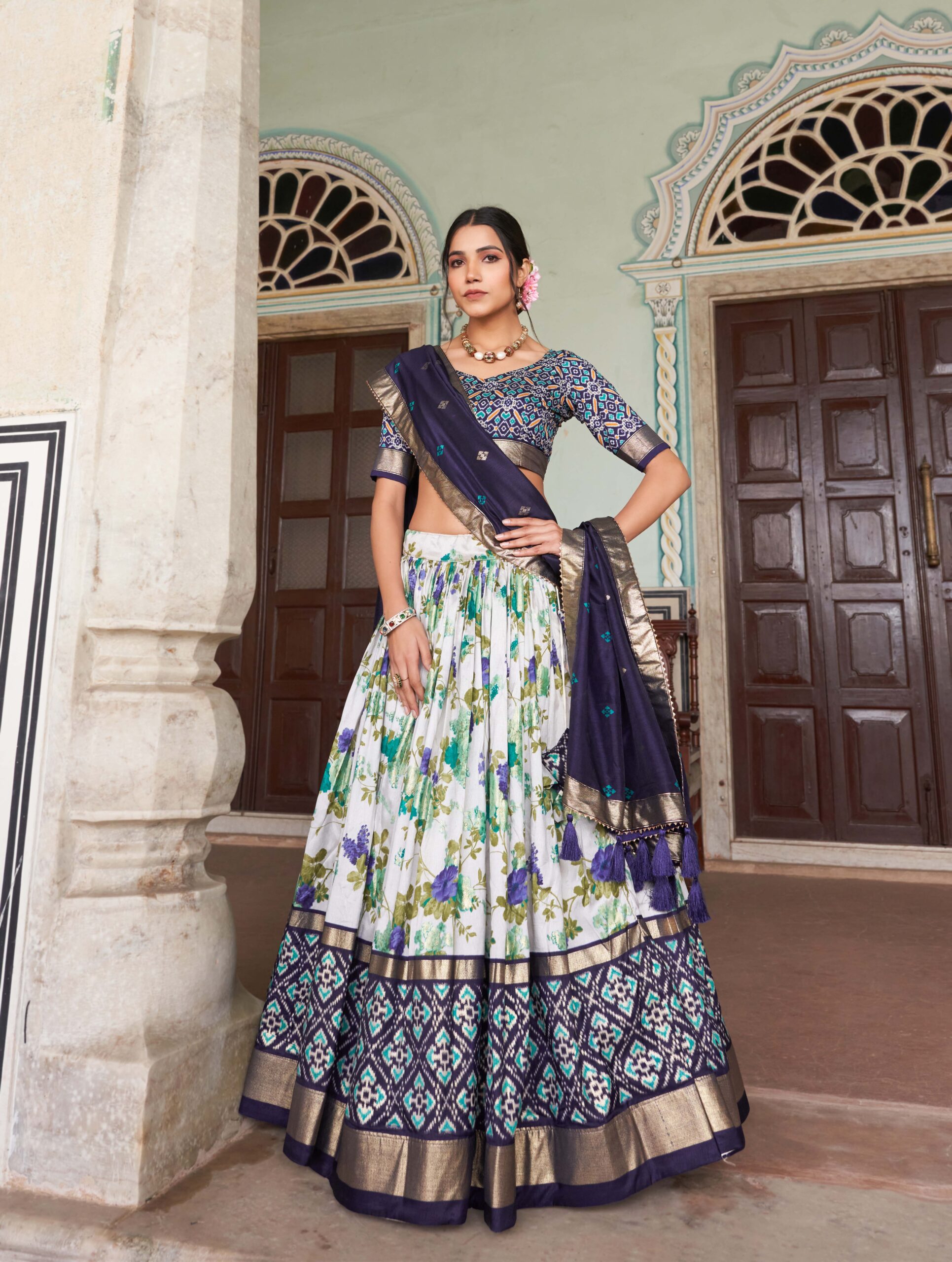 Floral Print With Foil Work Lehenga Choli - Image 5