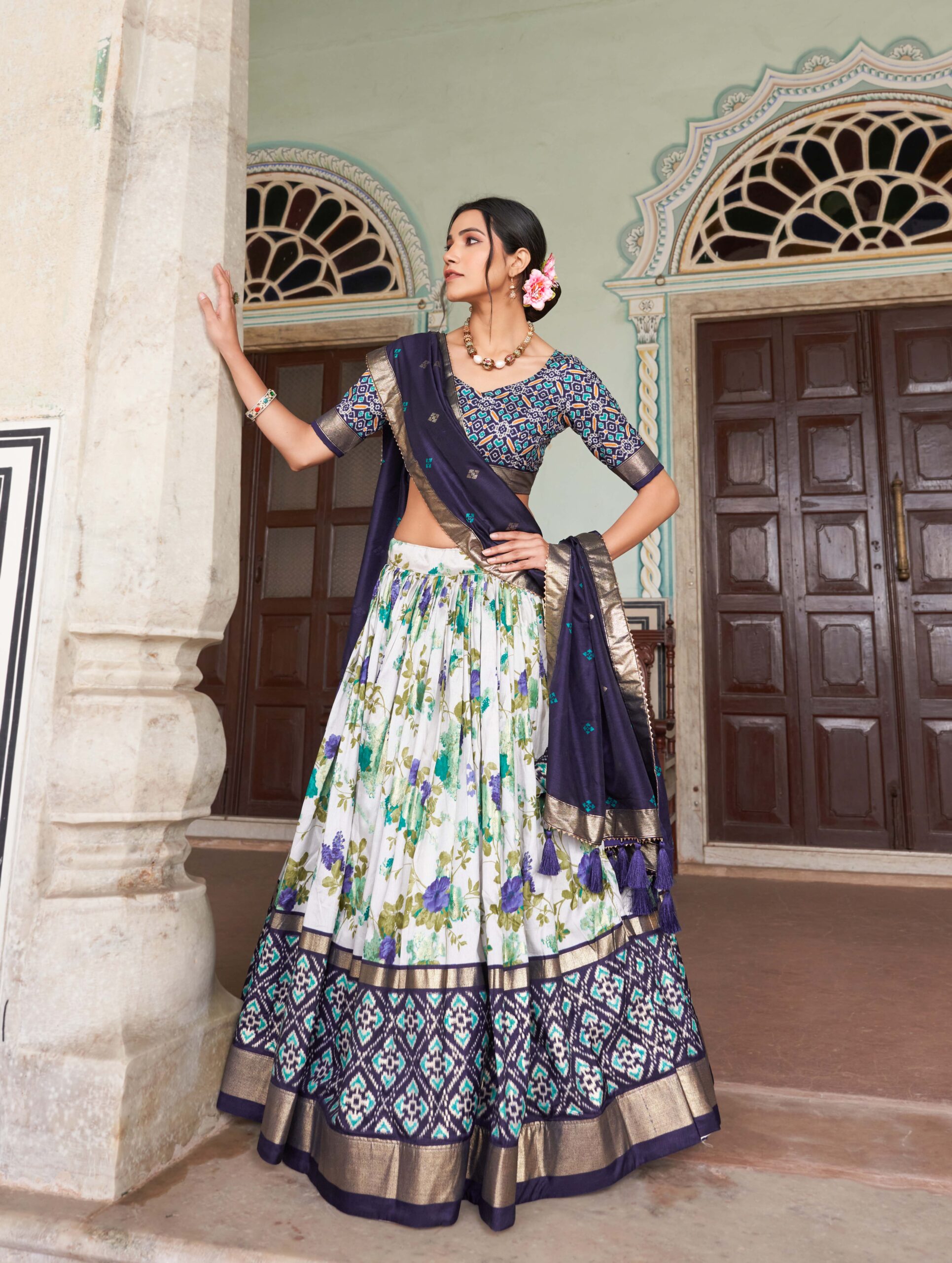 Floral Print With Foil Work Lehenga Choli - Image 2