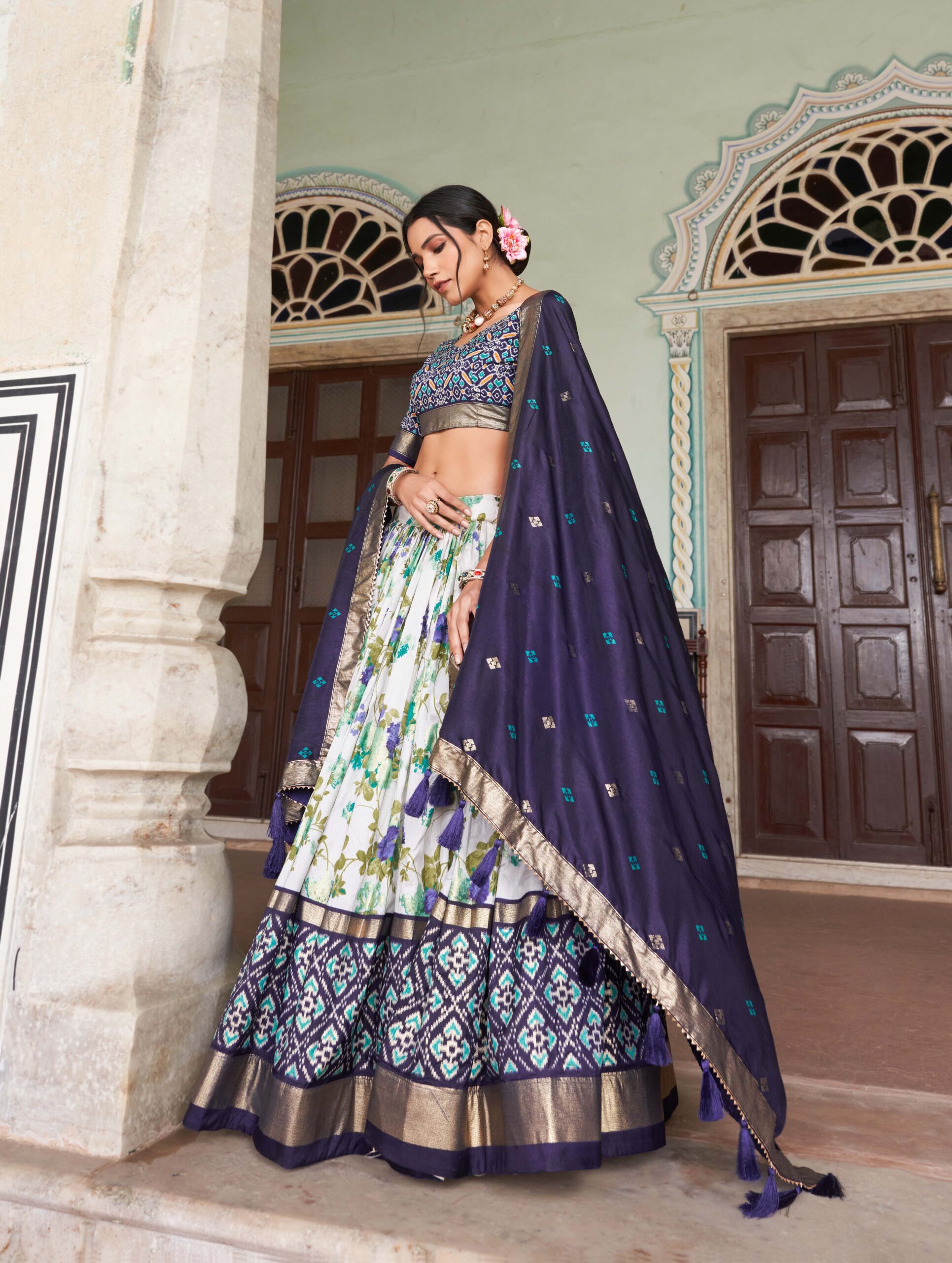 Floral Print With Foil Work Lehenga Choli - Image 3