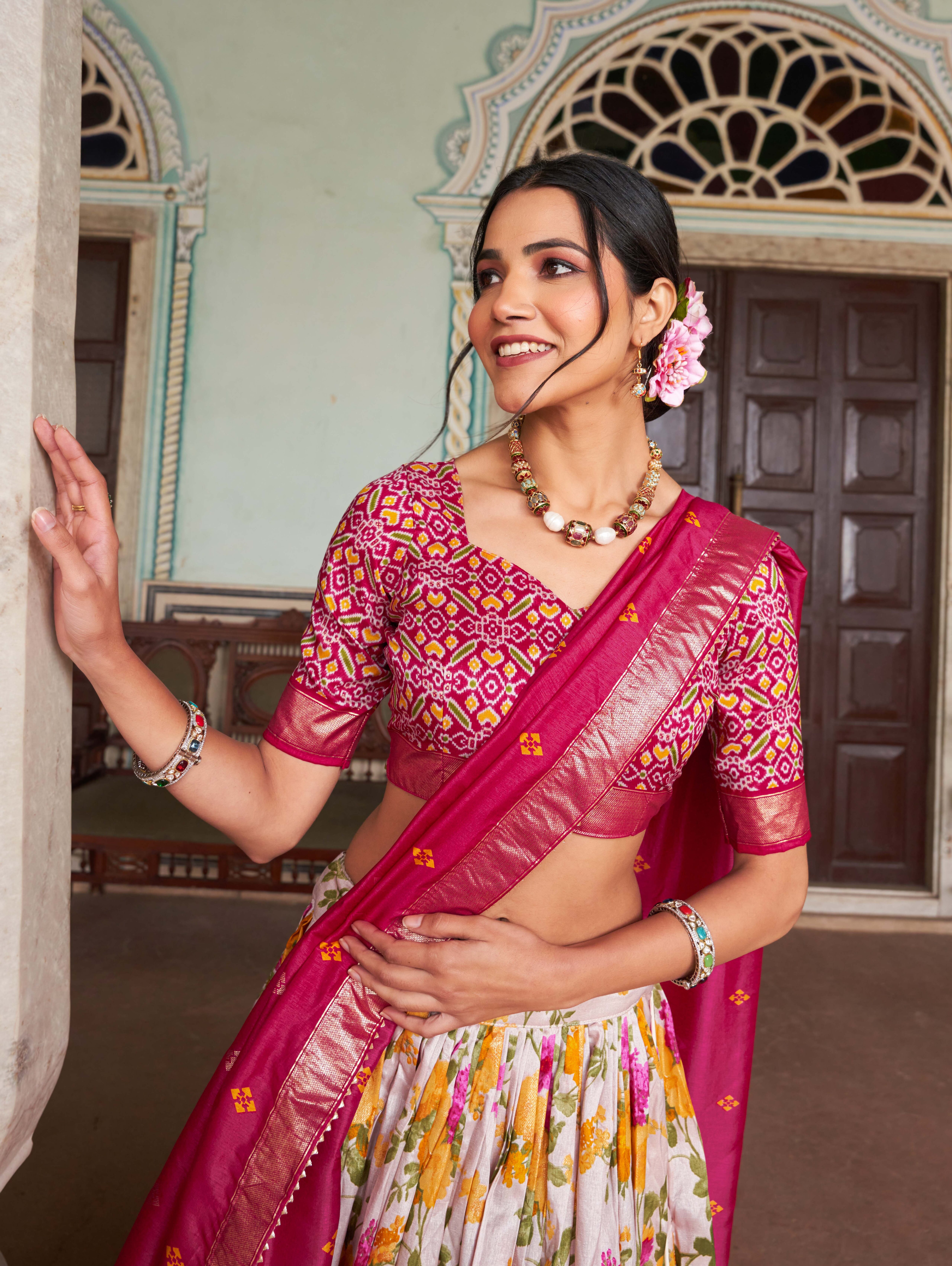 Floral Print With Foil Work Lehenga Choli