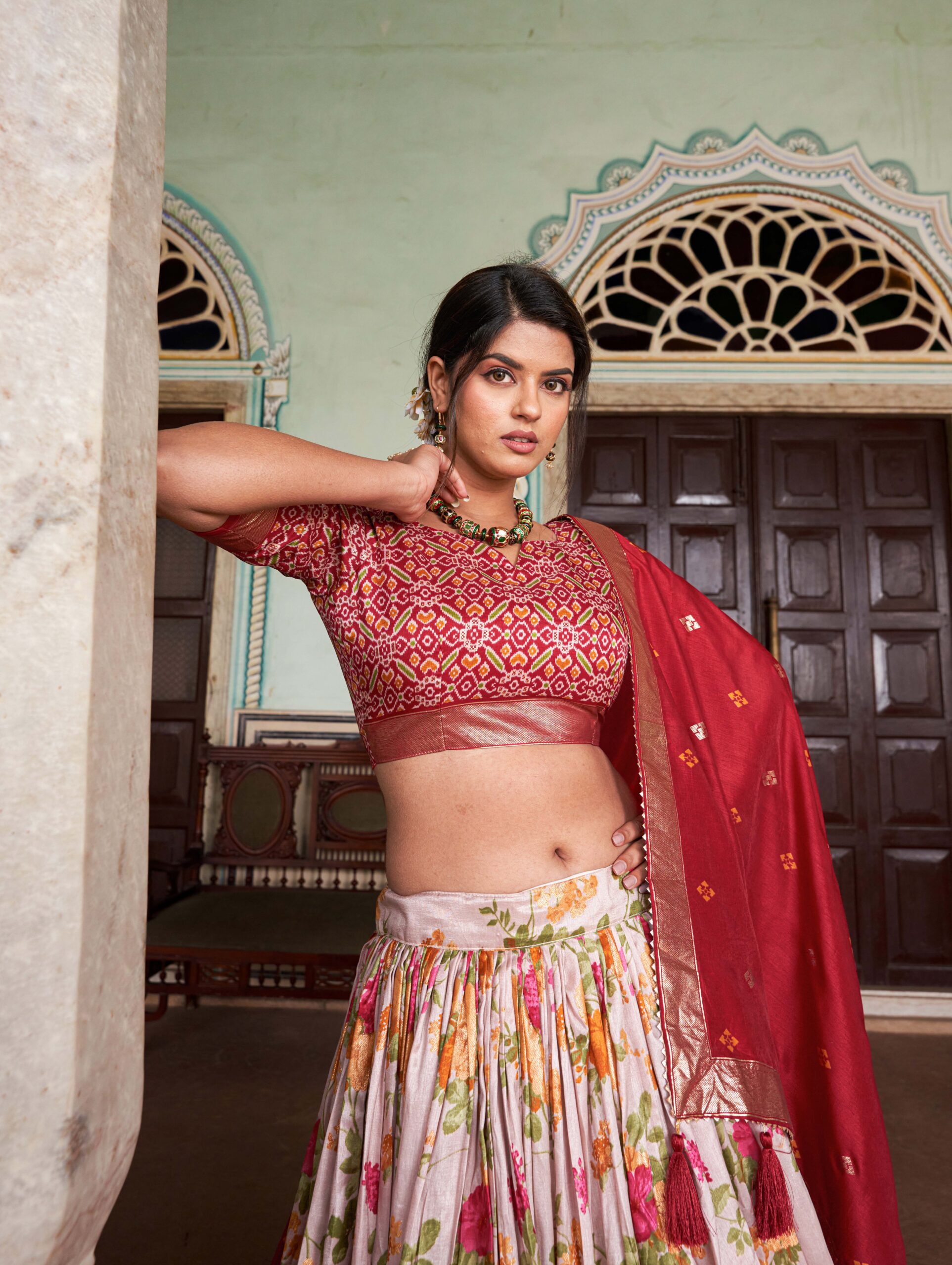 Floral Print With Foil Work Lehenga Choli