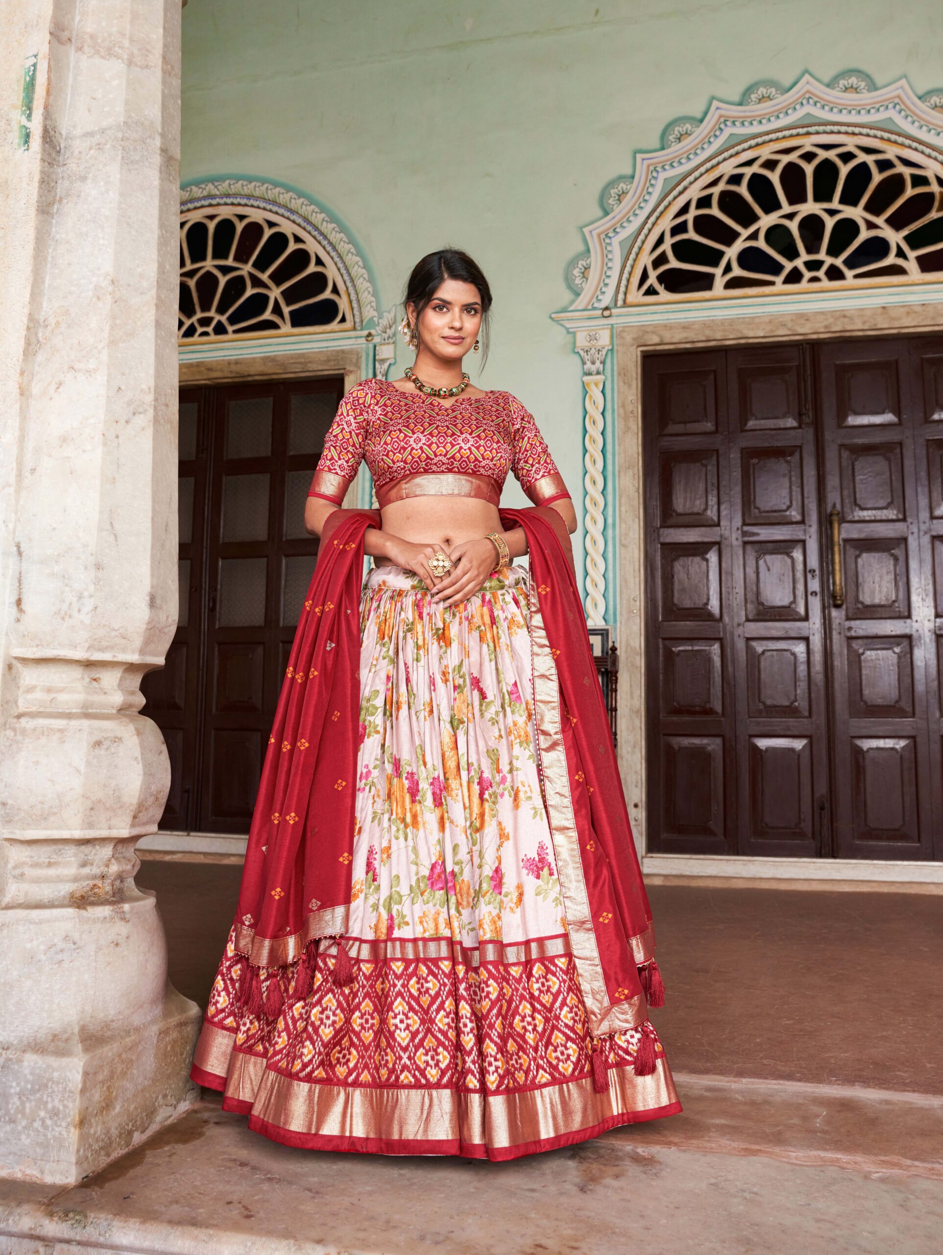 Floral Print With Foil Work Lehenga Choli - Image 3
