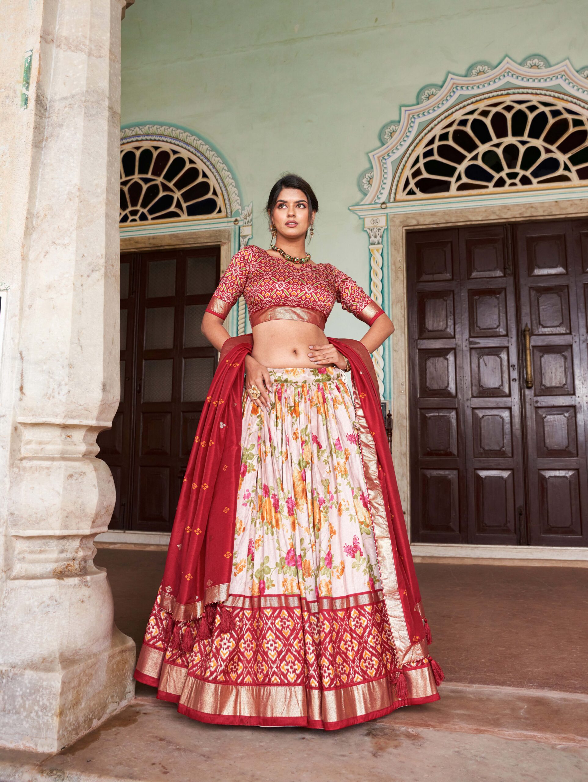 Floral Print With Foil Work Lehenga Choli - Image 4