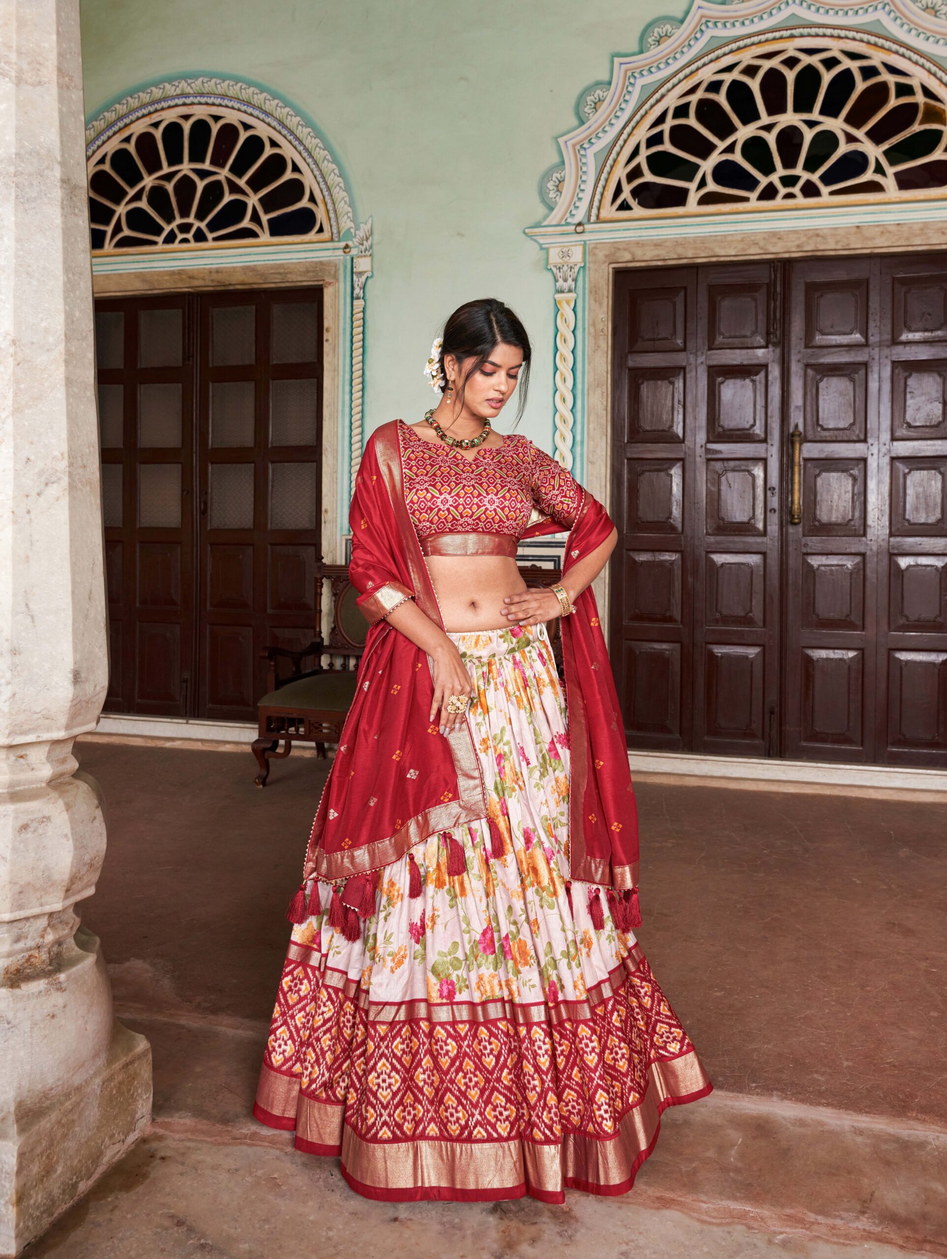 Floral Print With Foil Work Lehenga Choli - Image 2