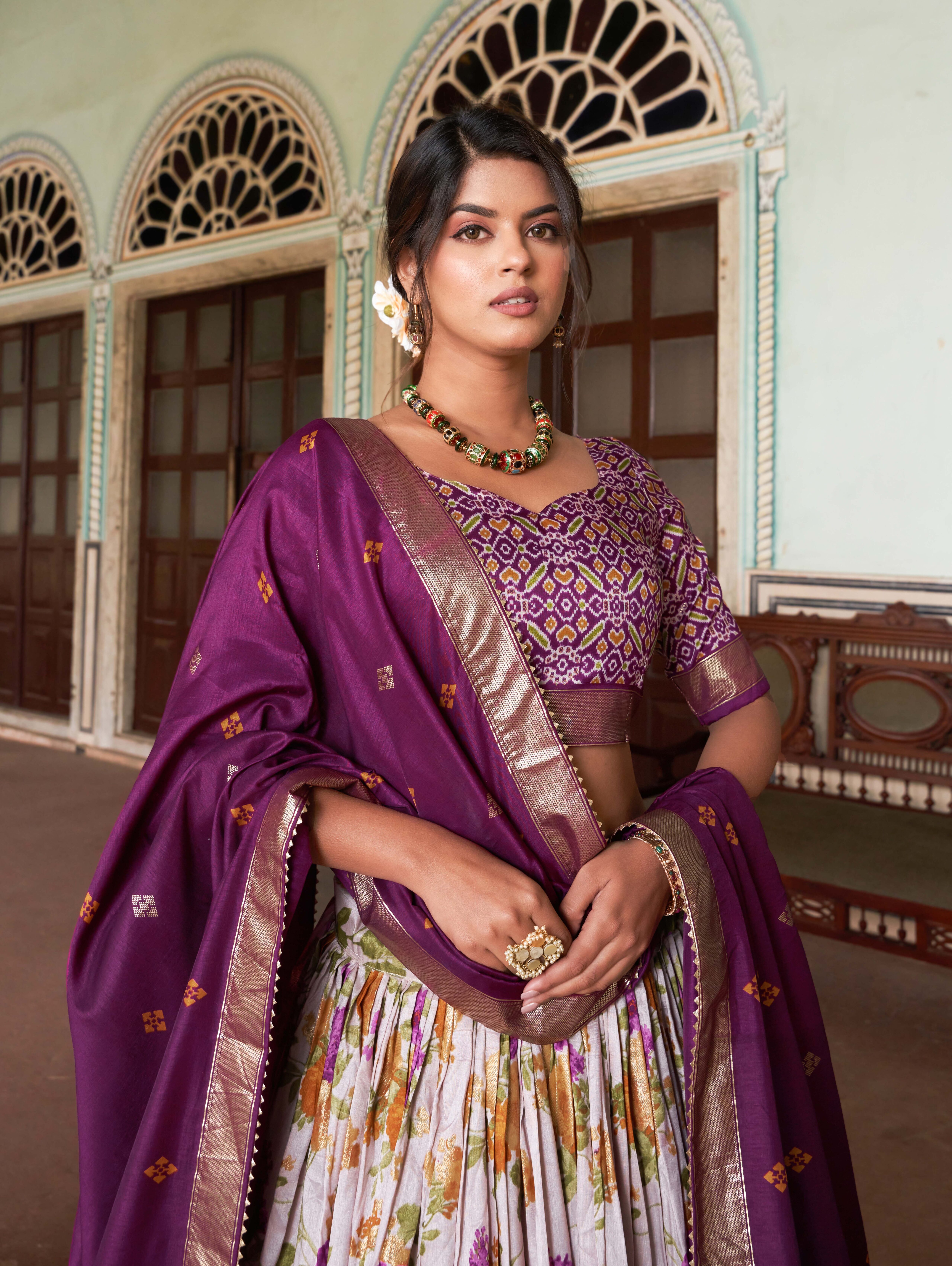 Floral Print With Foil Work Lehenga Choli