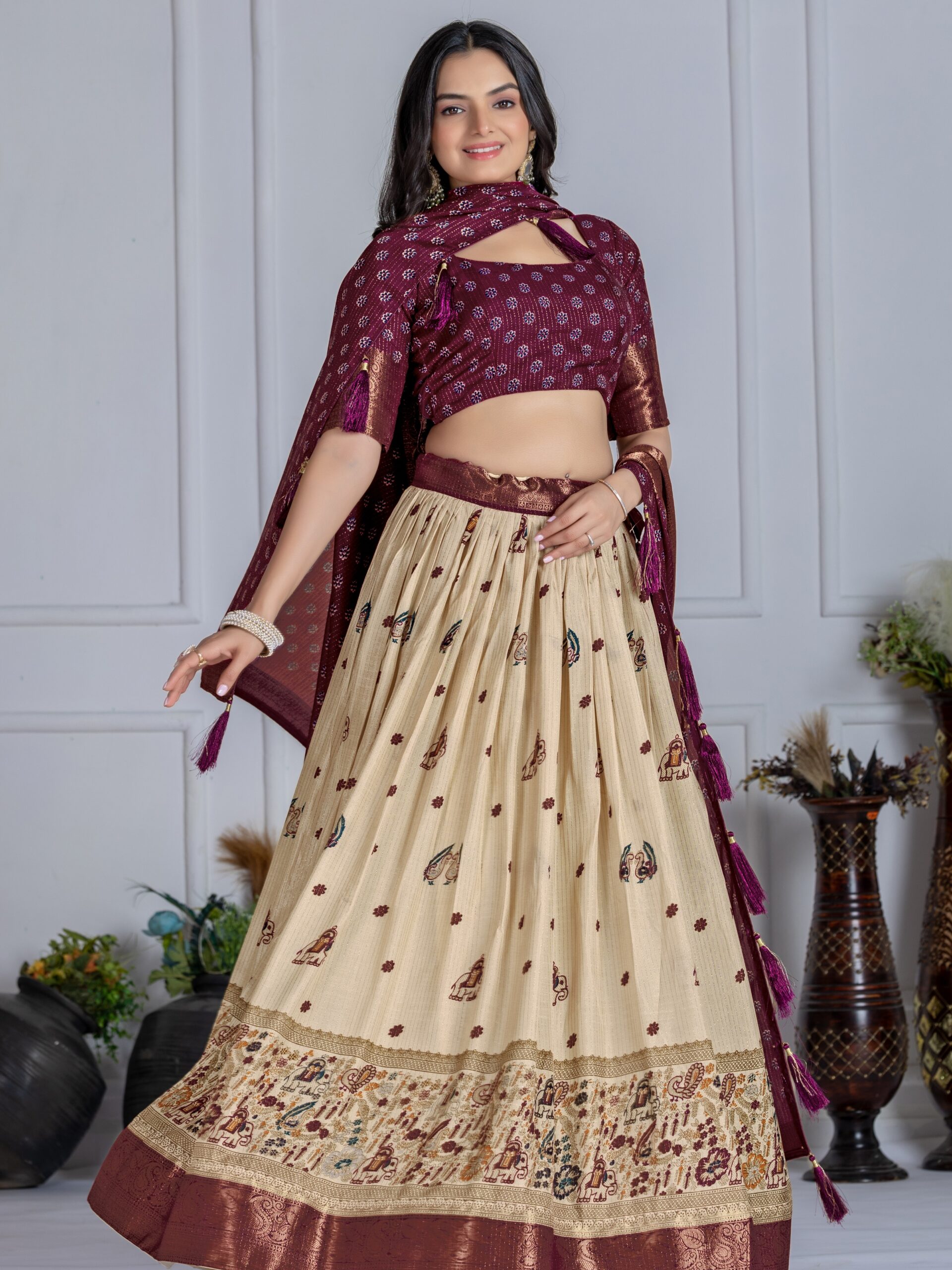 Jacquard With Jari Lining Lehenga Choli - Image 3