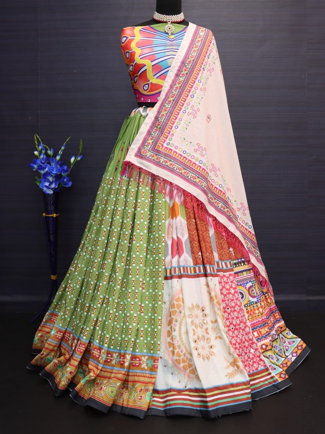 Printed With Real Mirror Lehenga Choli