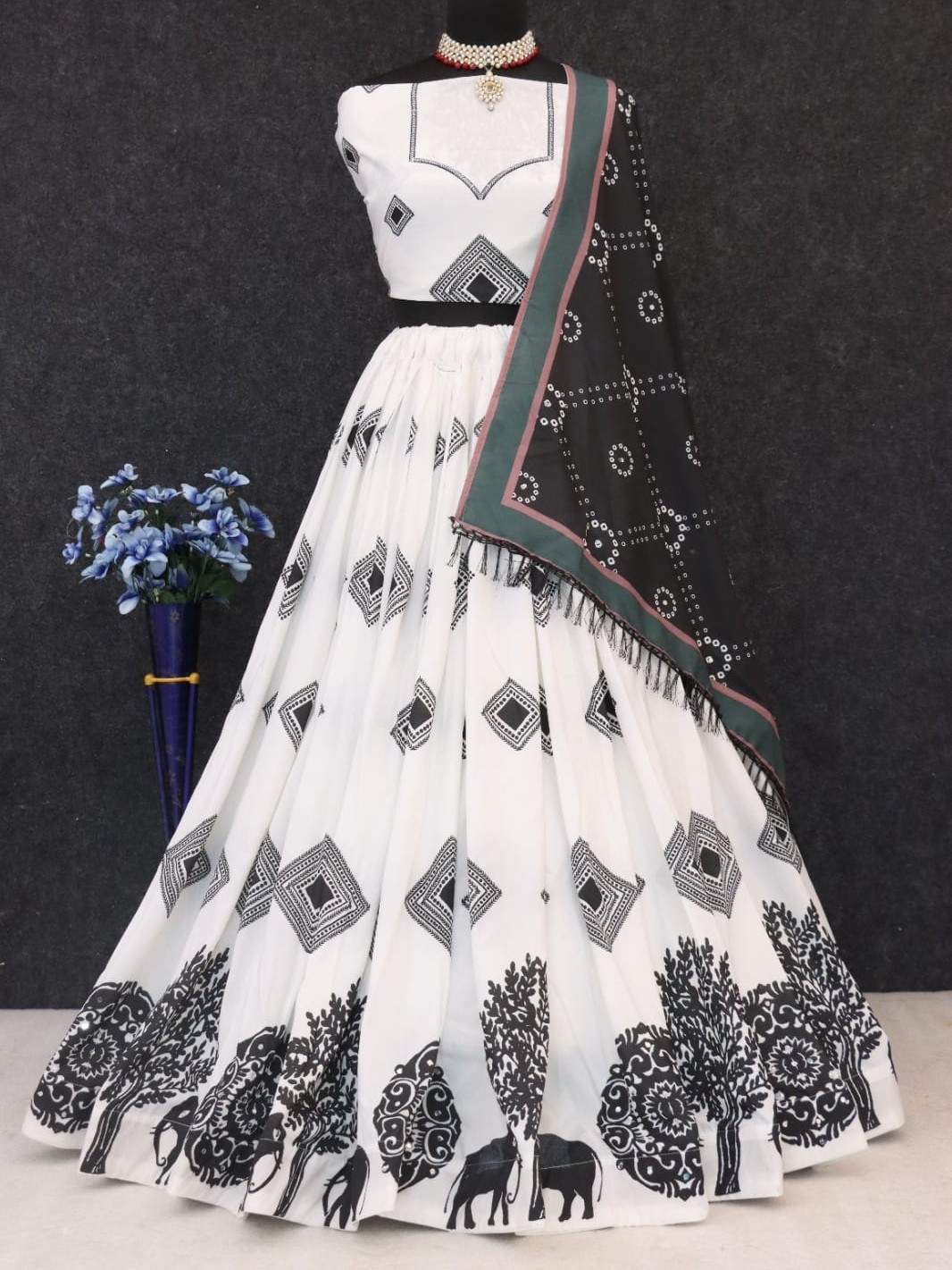 Printed With Real Mirror Lehenga Choli