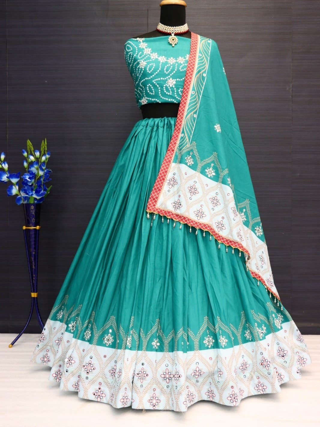 Printed With Real Mirror Lehenga Choli